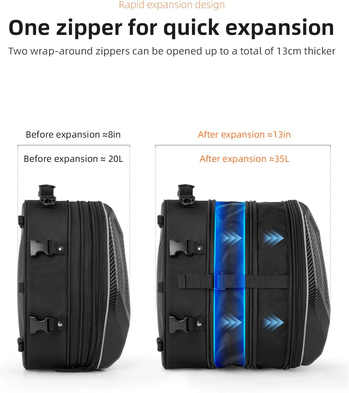 ROCKBROS 35L Hard Shell Motorcycle Tail Bag Waterproof Expandable Durable - Image 5