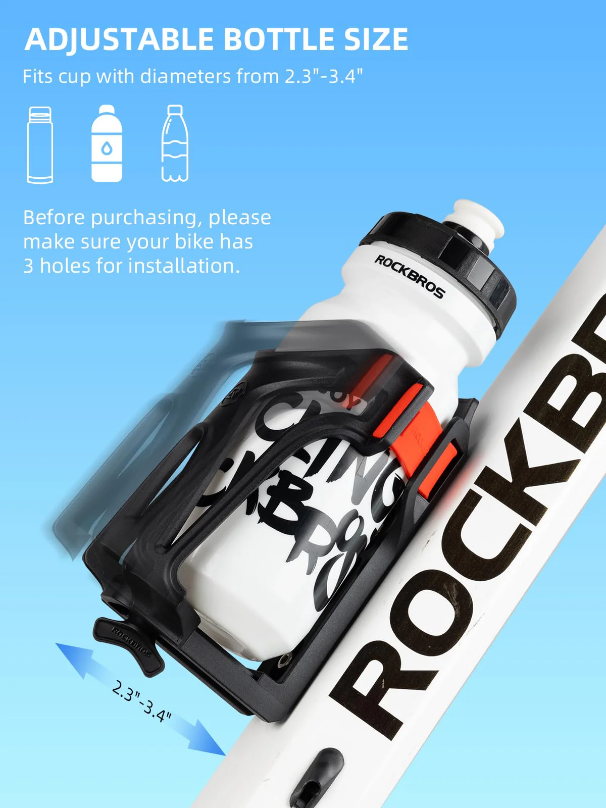 ROCKBROS Adjustable Water Bottle Holder for 2.3-3" Bottles, Bike & Motorcycle Mount - Image 9