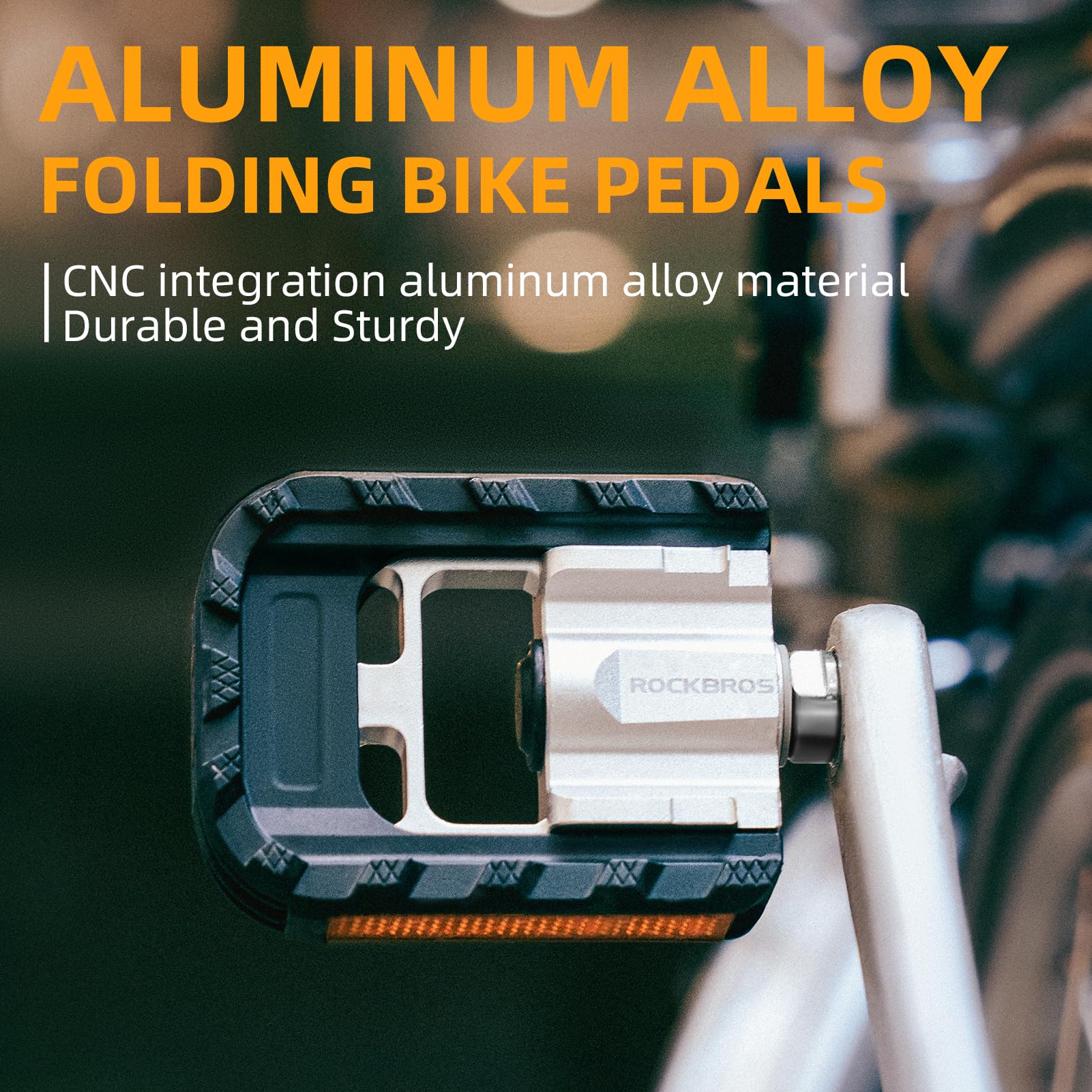 ROCKBROS Aluminum Alloy Foldable Bike Pedals 9/16 with Lightweight Reflective Strips Non-Slip - Image 2