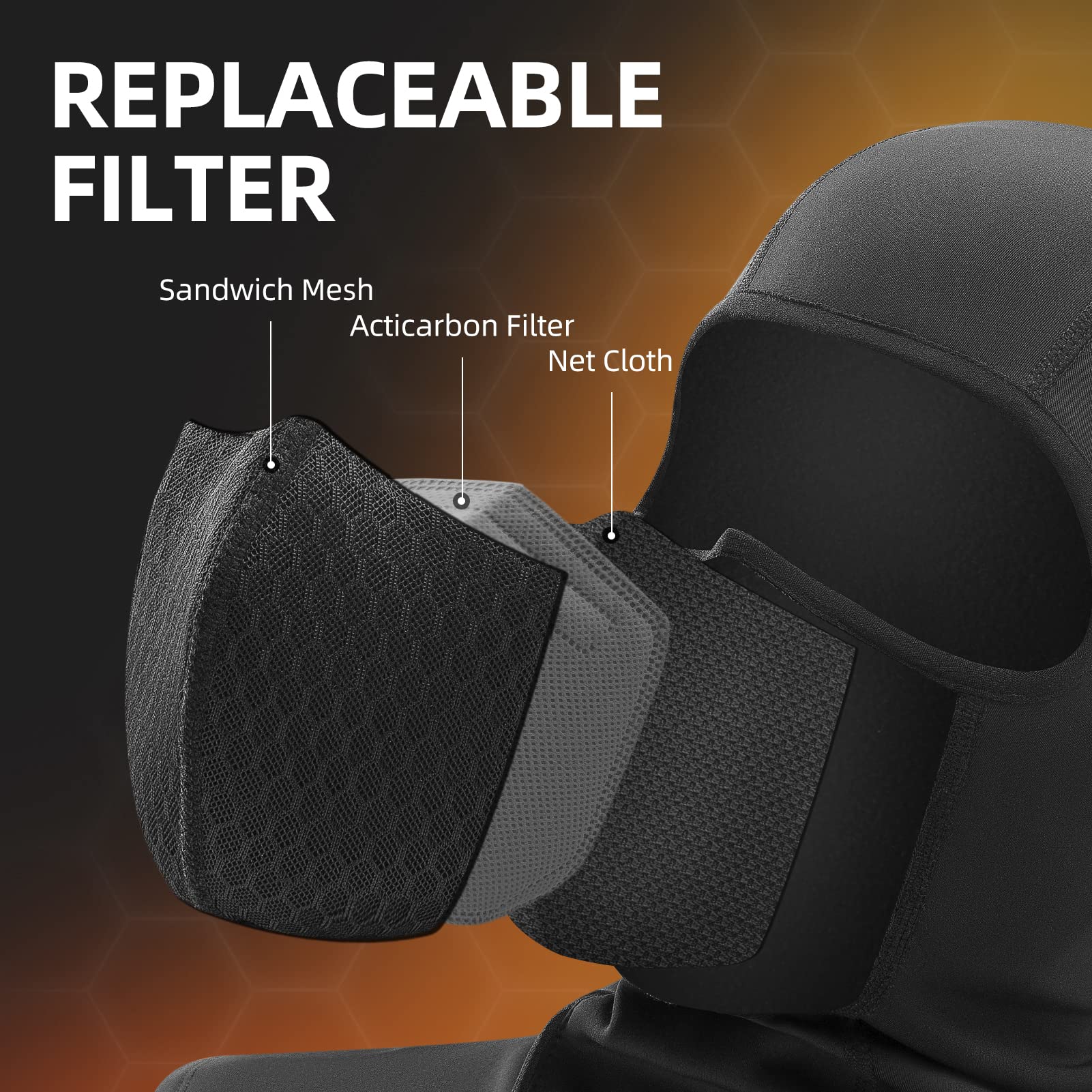 ROCKBROS Balaclava Ski Mask with Zipper Waterproof Winter Fleece Hood Black - Image 2