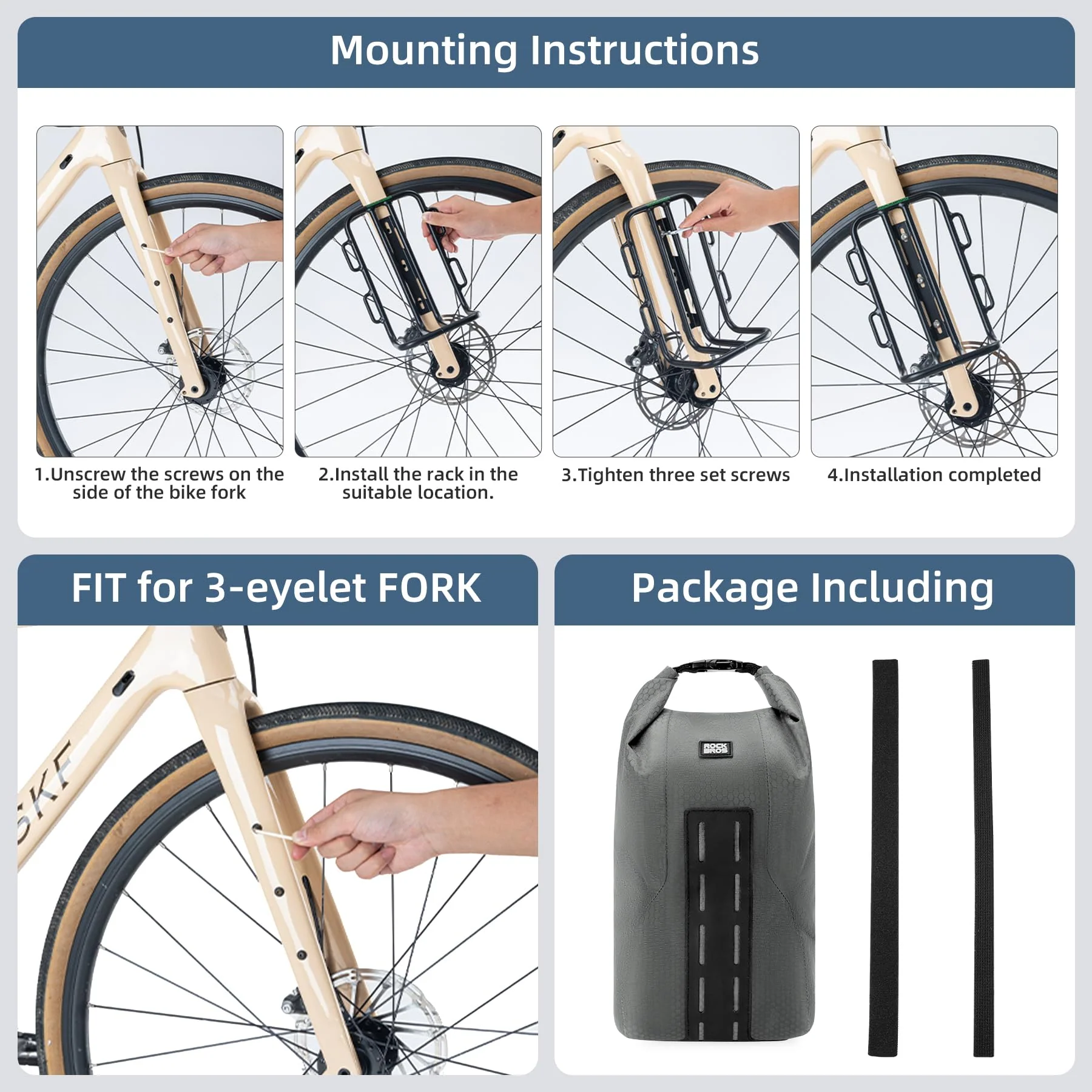 ROCKBROS Bike Waterproof 4L Front Fork Bag with Bike Rack - Image 8