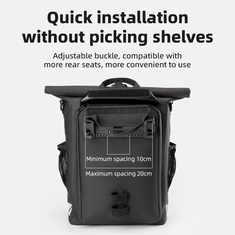 ROCKBROS Convertible Waterproof Bike Rack Bag 18L Adjustable Capacity Backpack Straps - Image 2