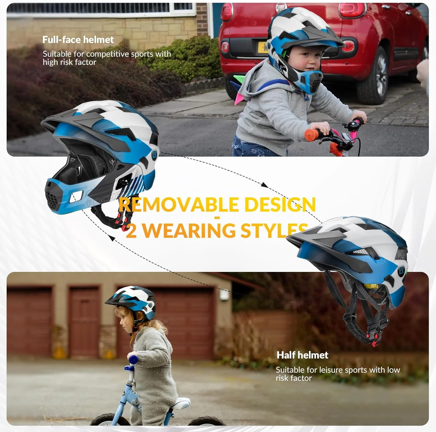 ROCKBROS Kids Full Face Bike Helmet Ages 5-14 Anti-Collision Detachable Chin - Image 6