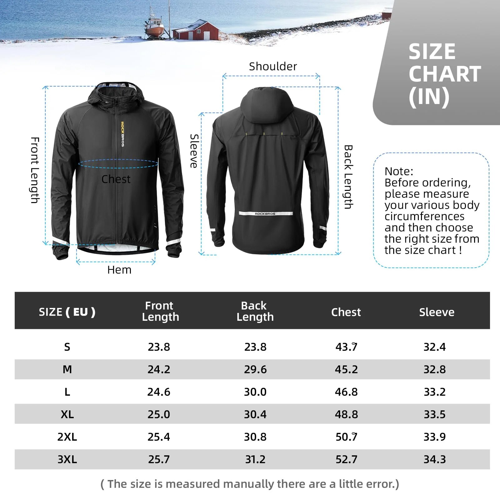 ROCKBROS Men's Waterproof Cycling Rain Jacket with Hood, Lightweight Reflective - Image 6