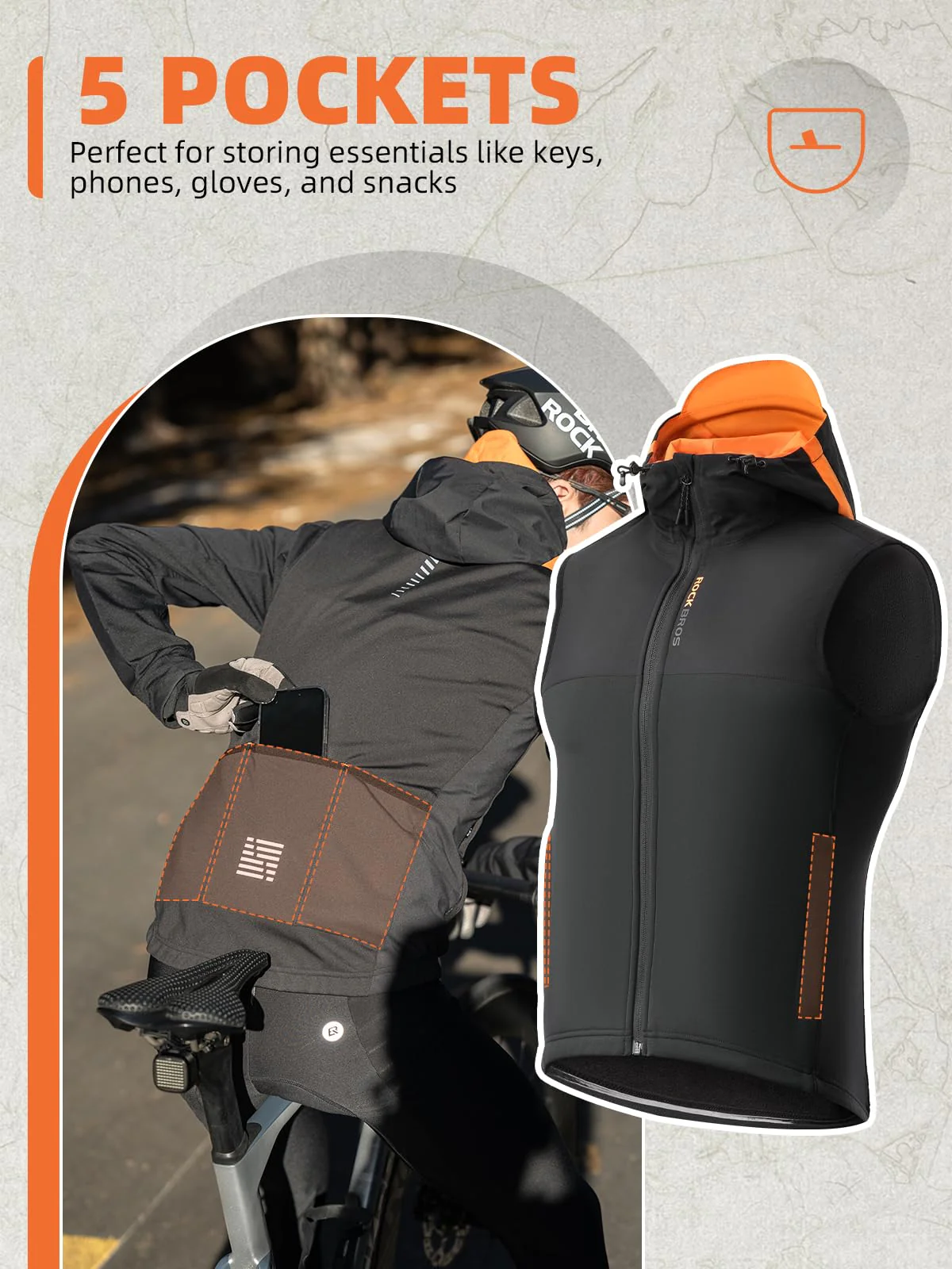 ROCKBROS Men's Winter Cycling Vest, Fleece-Lined, Windproof, Warm Sleeveless Jacket - Image 4