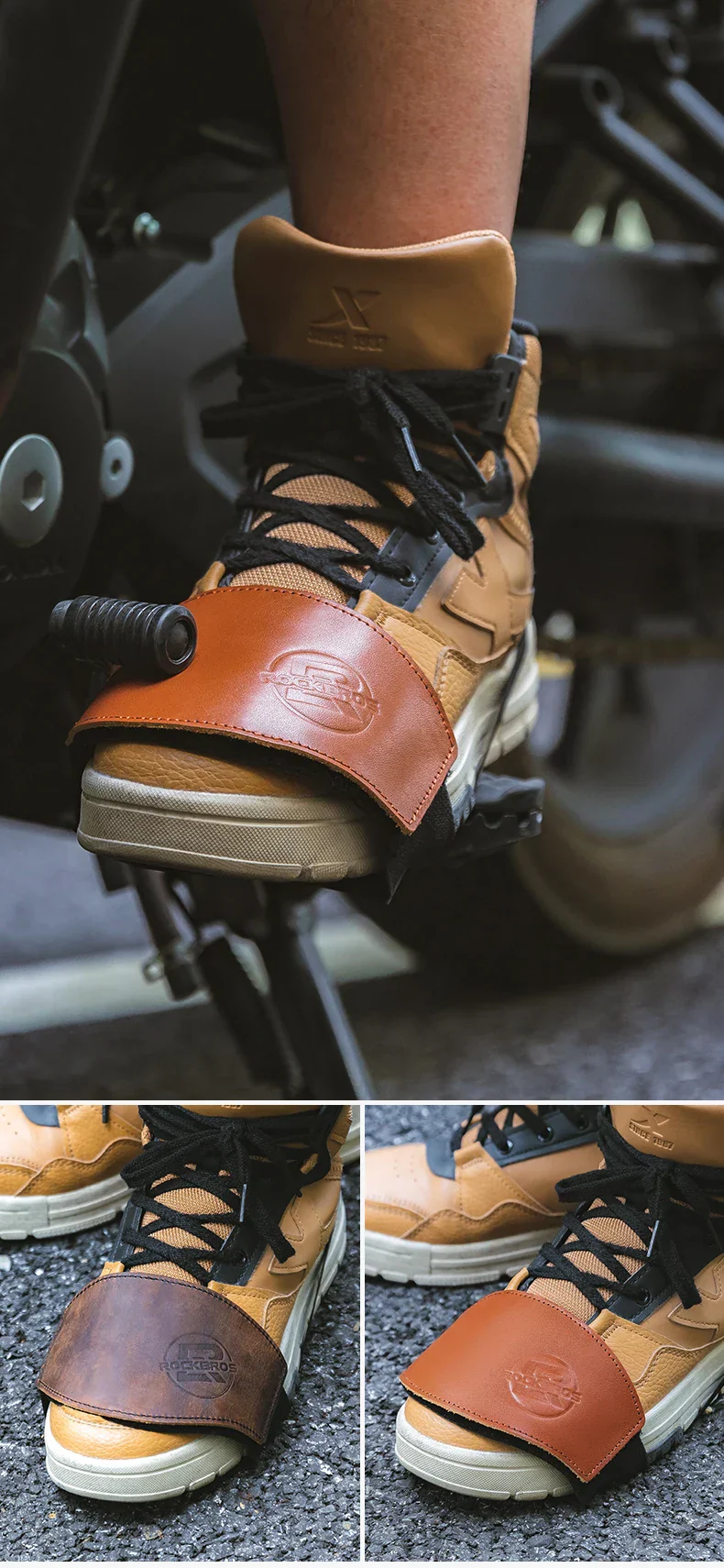 ROCKBROS Motorcycle Shift Lever Shoe Cover Non-slip And Wear Resistant Leather Motorcycle Shoes Protection Gear Shift Pad - Image 12