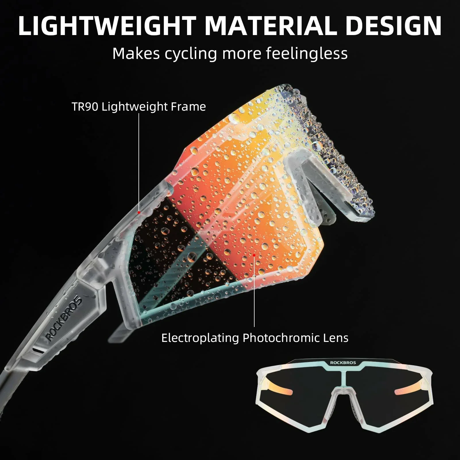 ROCKBROS Photochromic Sports Sunglasses UV Protection for Men Women Cycling - Image 2