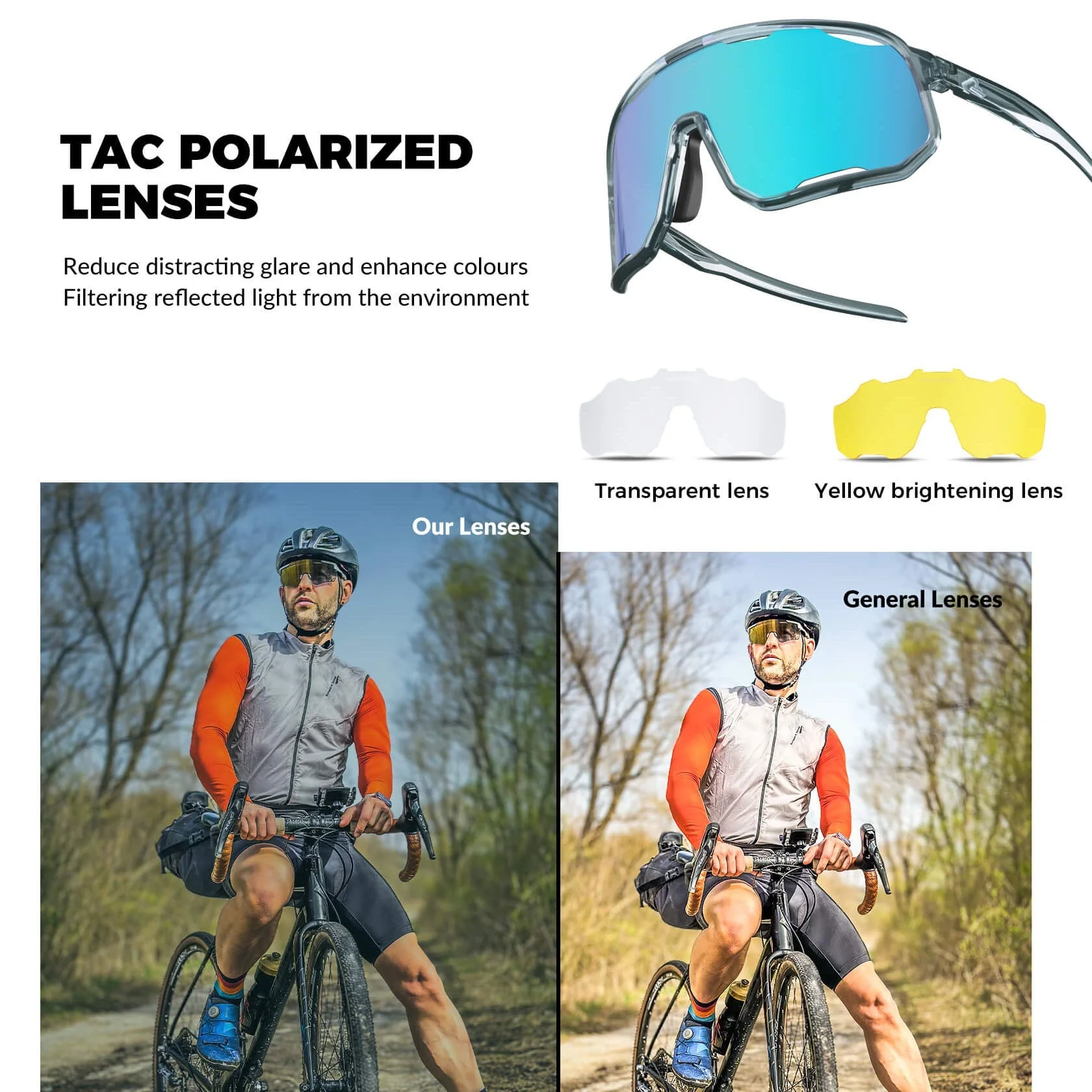 ROCKBROS Polarized Sunglasses UV400 Transparent Cycling Glasses Windproof TR90 Frame - Image 6