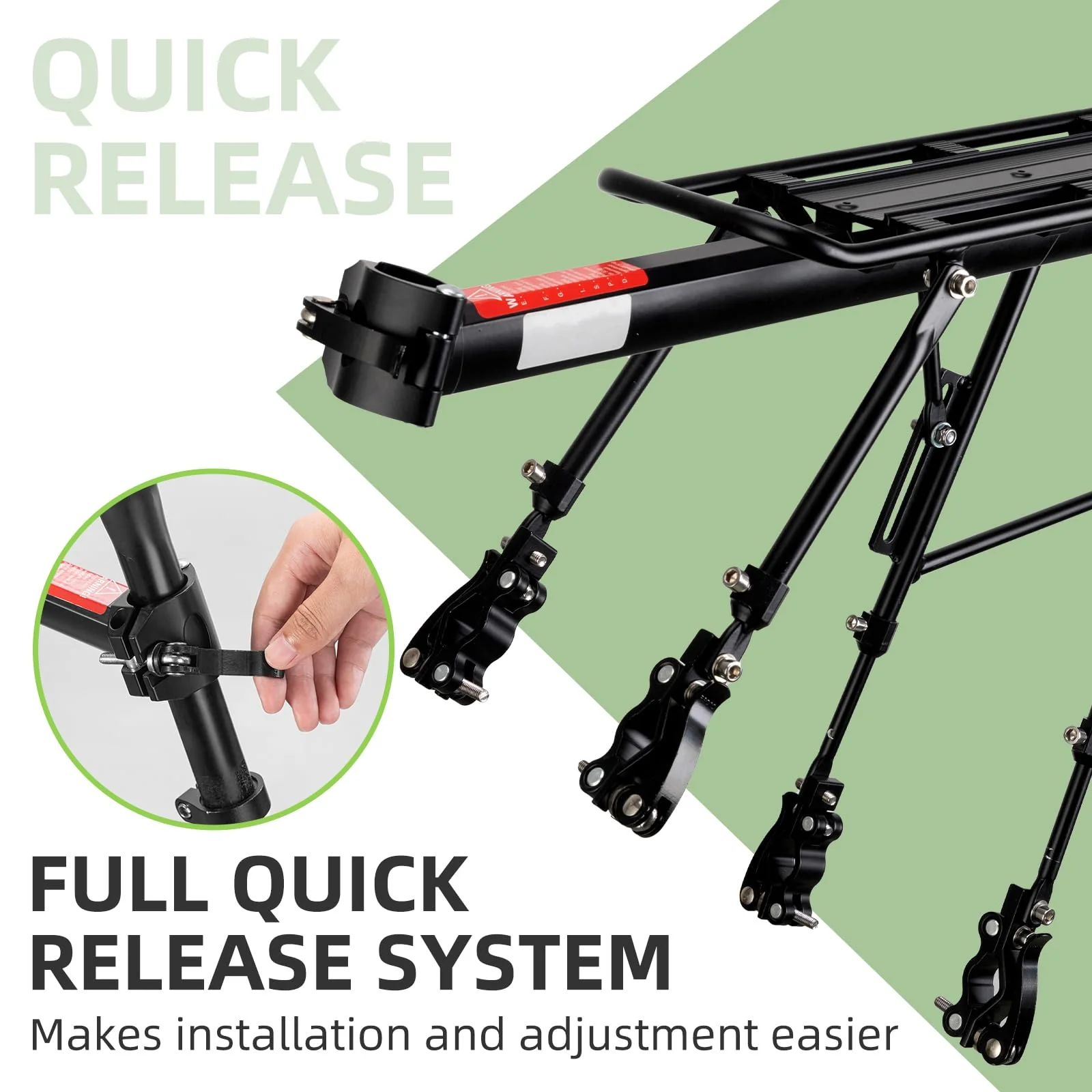 ROCKBROS Quick Release Rear Bike Cargo Rack, 55LB Capacity for 26”-29” MTB E-Bikes - Image 2
