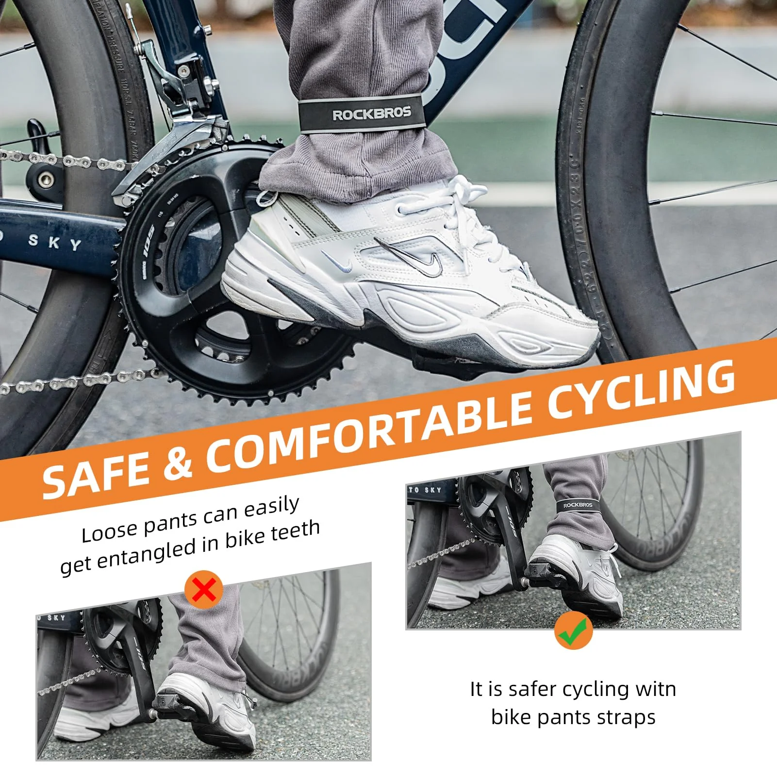 ROCKBROS Reflective Cycling Ankle Bands - Adjustable Pant Leg Straps - Image 2