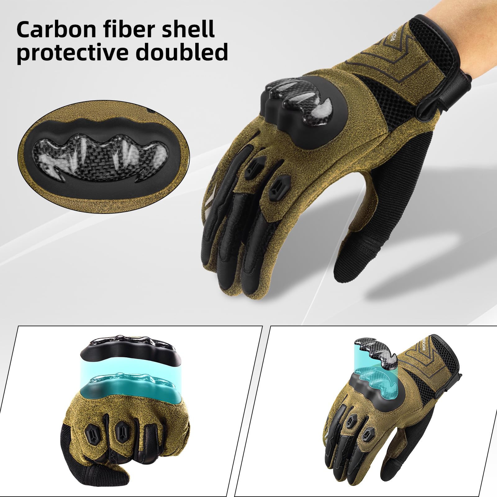 ROCKBROS Touchscreen Motorcycle Gloves, Full Finger Gear with Hard Carbon Fiber Shell - Image 5