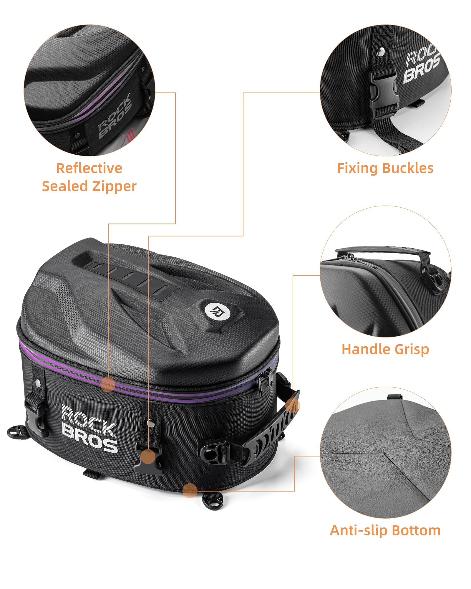 ROCKBROS Waterproof Tail Motorcycle Tail Rear Seat Bag 12.5L Storage Backpacks Hard Shell - Image 6