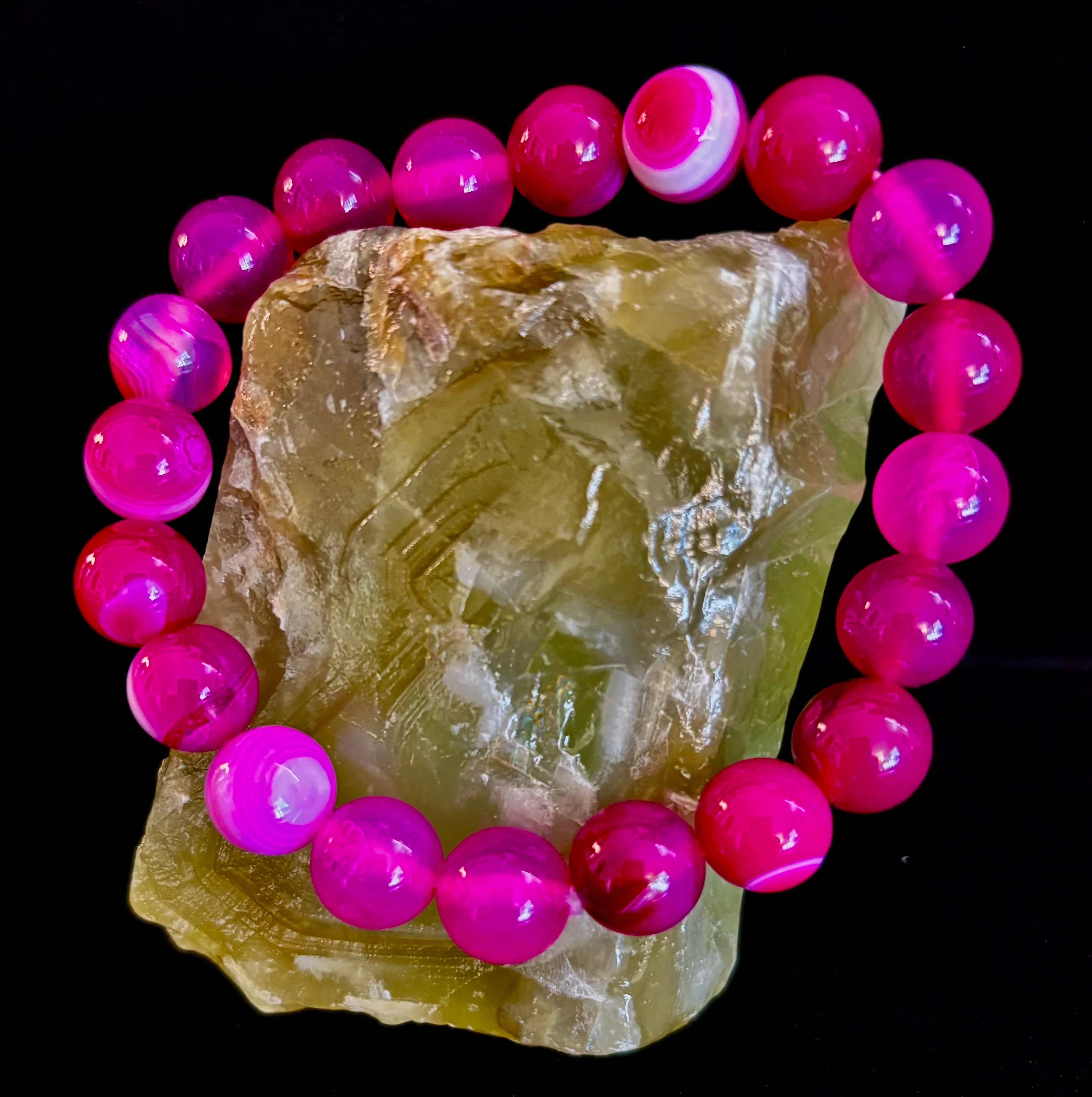 Rose Red Striped Agate Beaded Bracelet β 10mm Natural Stone for Large Wrists - Image 5