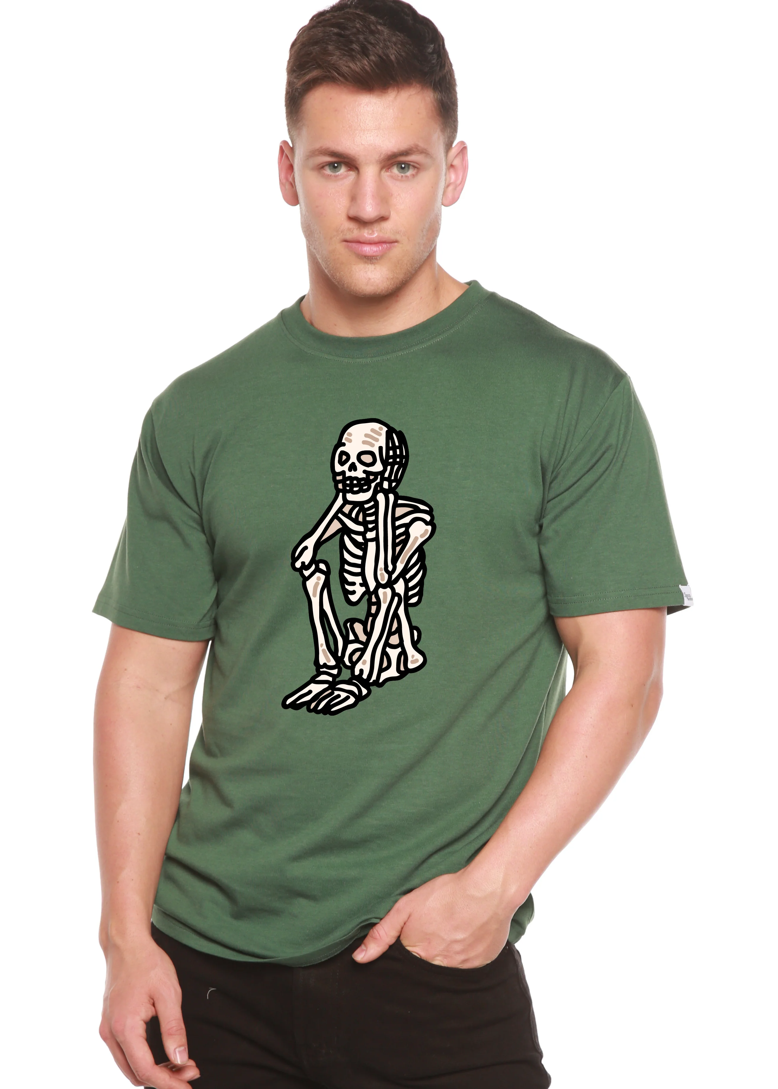 Sad Skeleton Halloween Unisex Bamboo Viscose/Organic Cotton Short Sleeve Graphic T-Shirt - Image 12