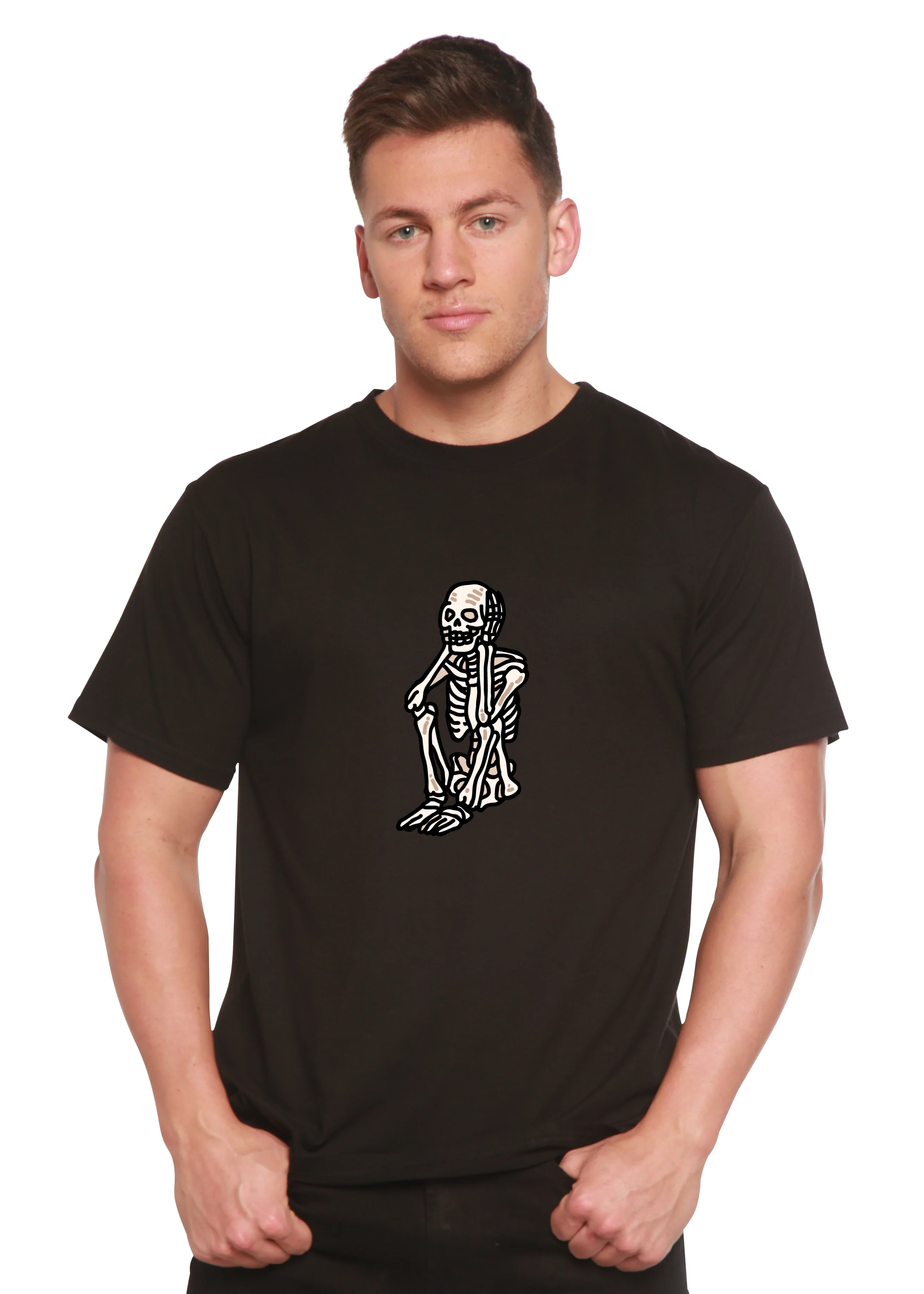 Sad Skeleton Halloween Unisex Bamboo Viscose/Organic Cotton Short Sleeve Graphic T-Shirt - Image 6