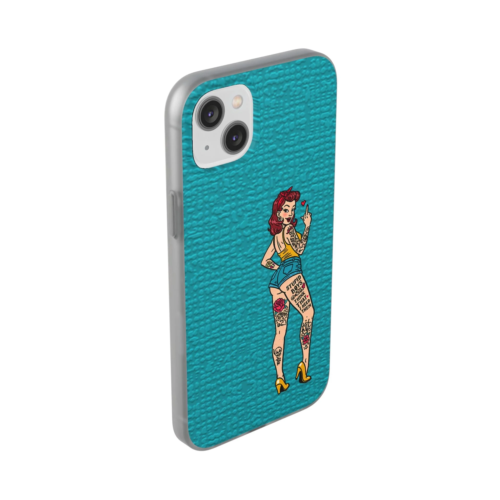 Sassy Pin-Up Stupid Boys Teal Flexi Phone Case - Image 101