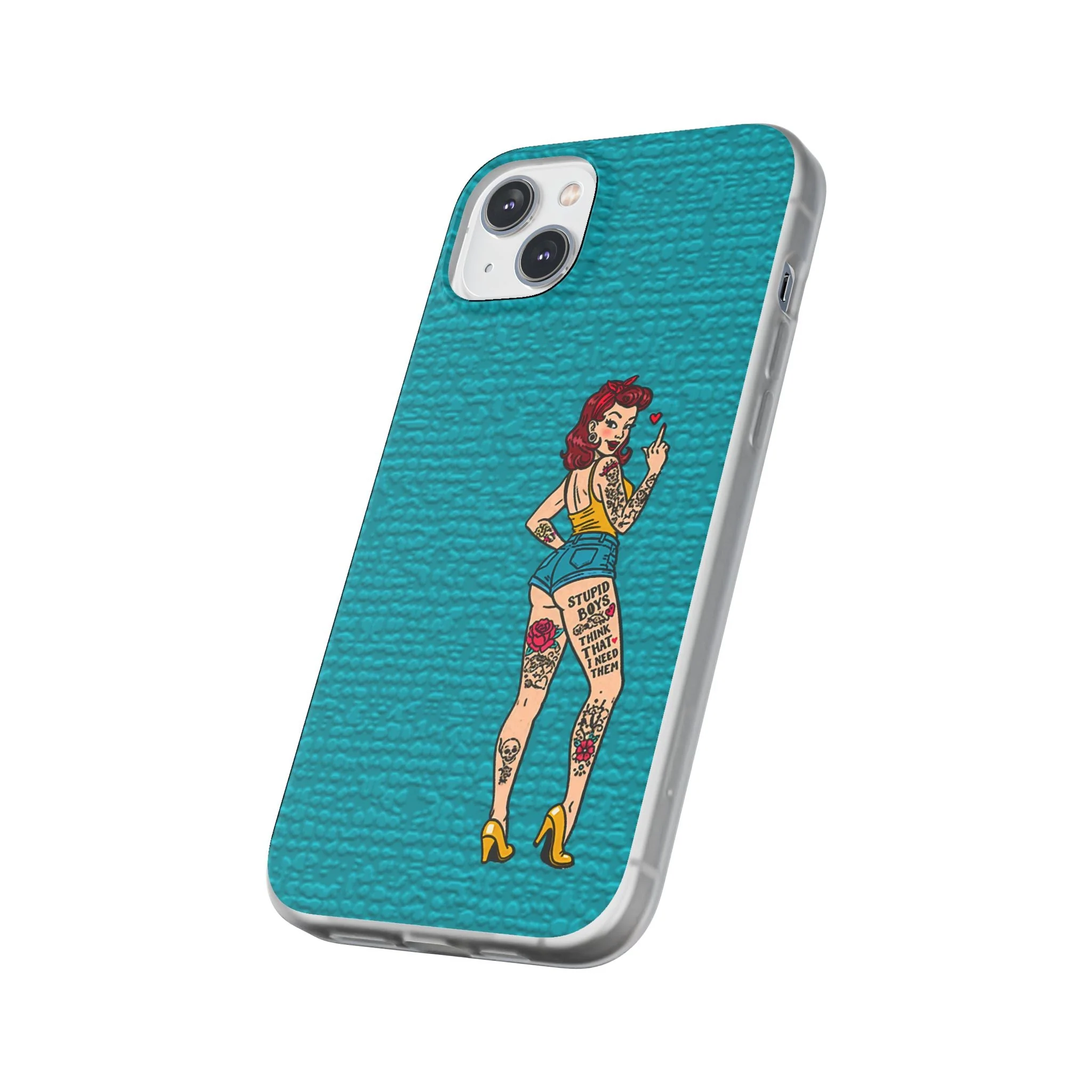 Sassy Pin-Up Stupid Boys Teal Flexi Phone Case - Image 102
