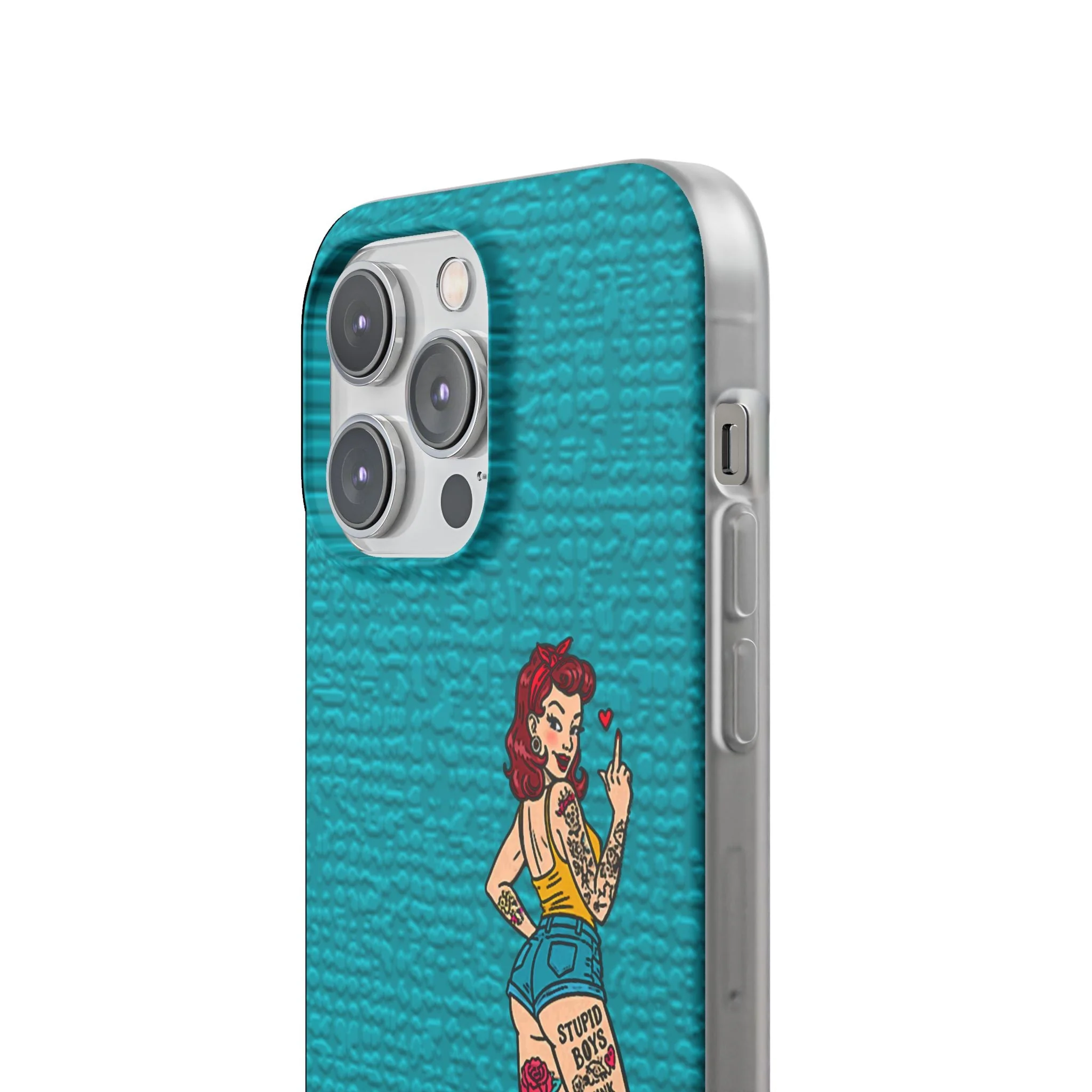 Sassy Pin-Up Stupid Boys Teal Flexi Phone Case - Image 103