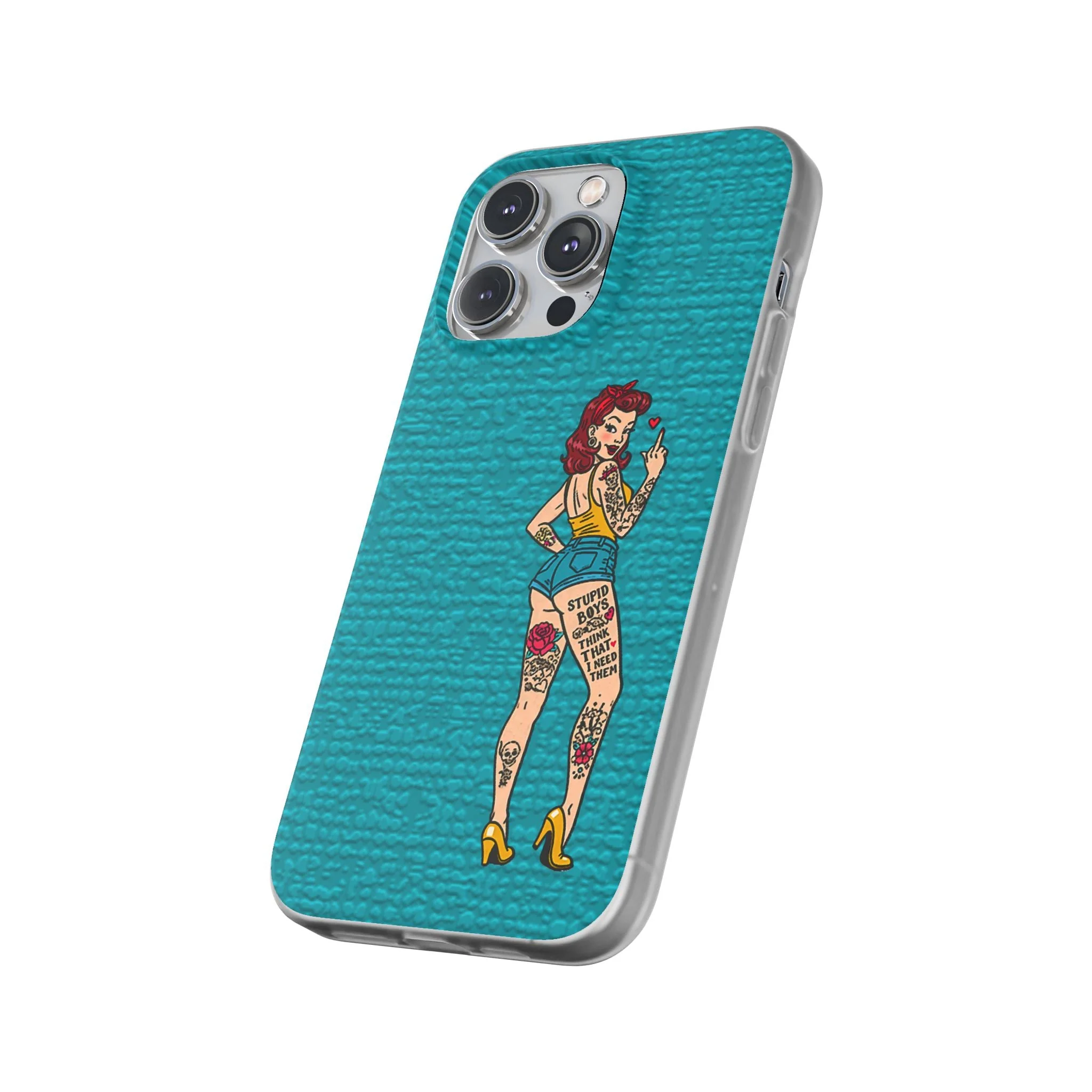 Sassy Pin-Up Stupid Boys Teal Flexi Phone Case - Image 105