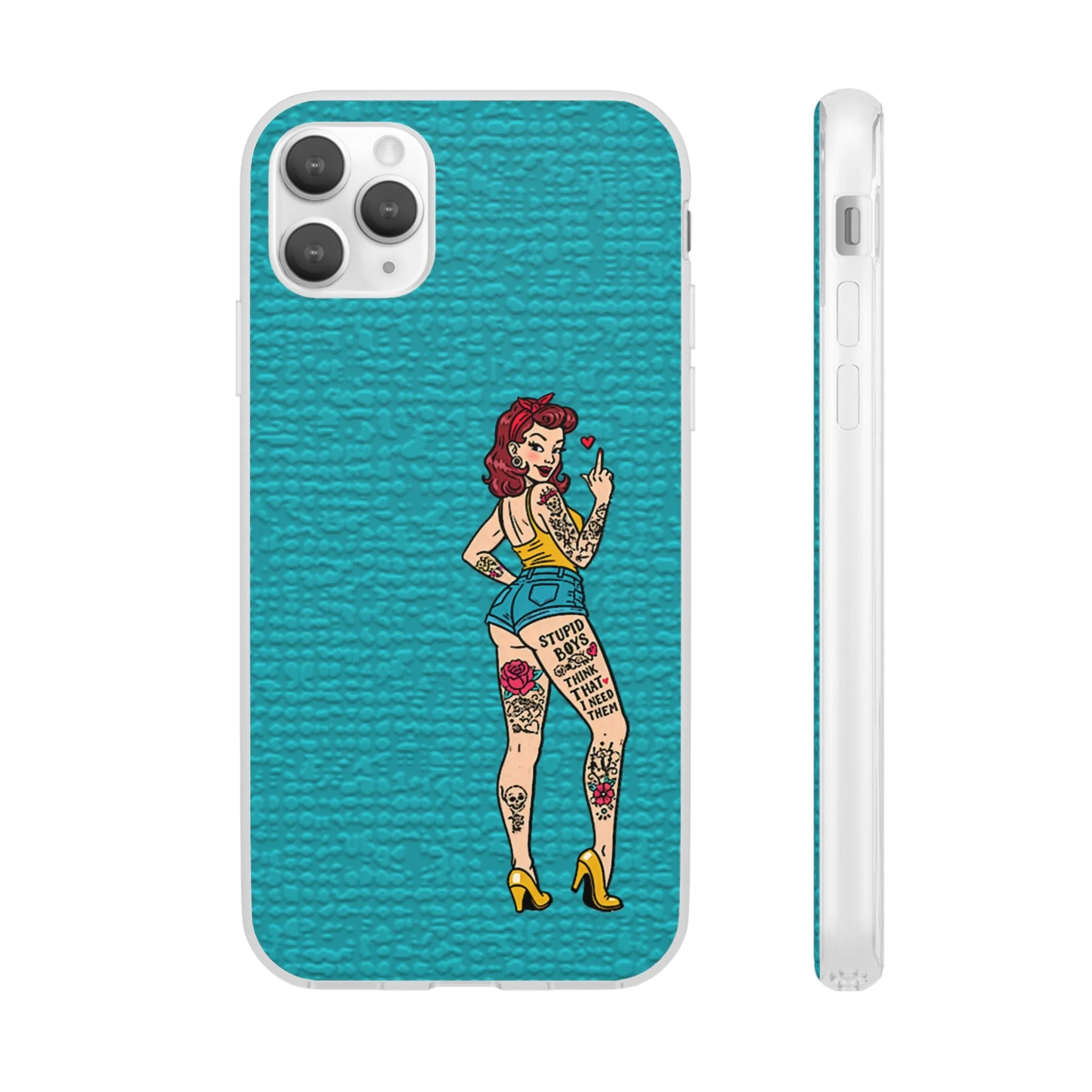 Sassy Pin-Up Stupid Boys Teal Flexi Phone Case - Image 11