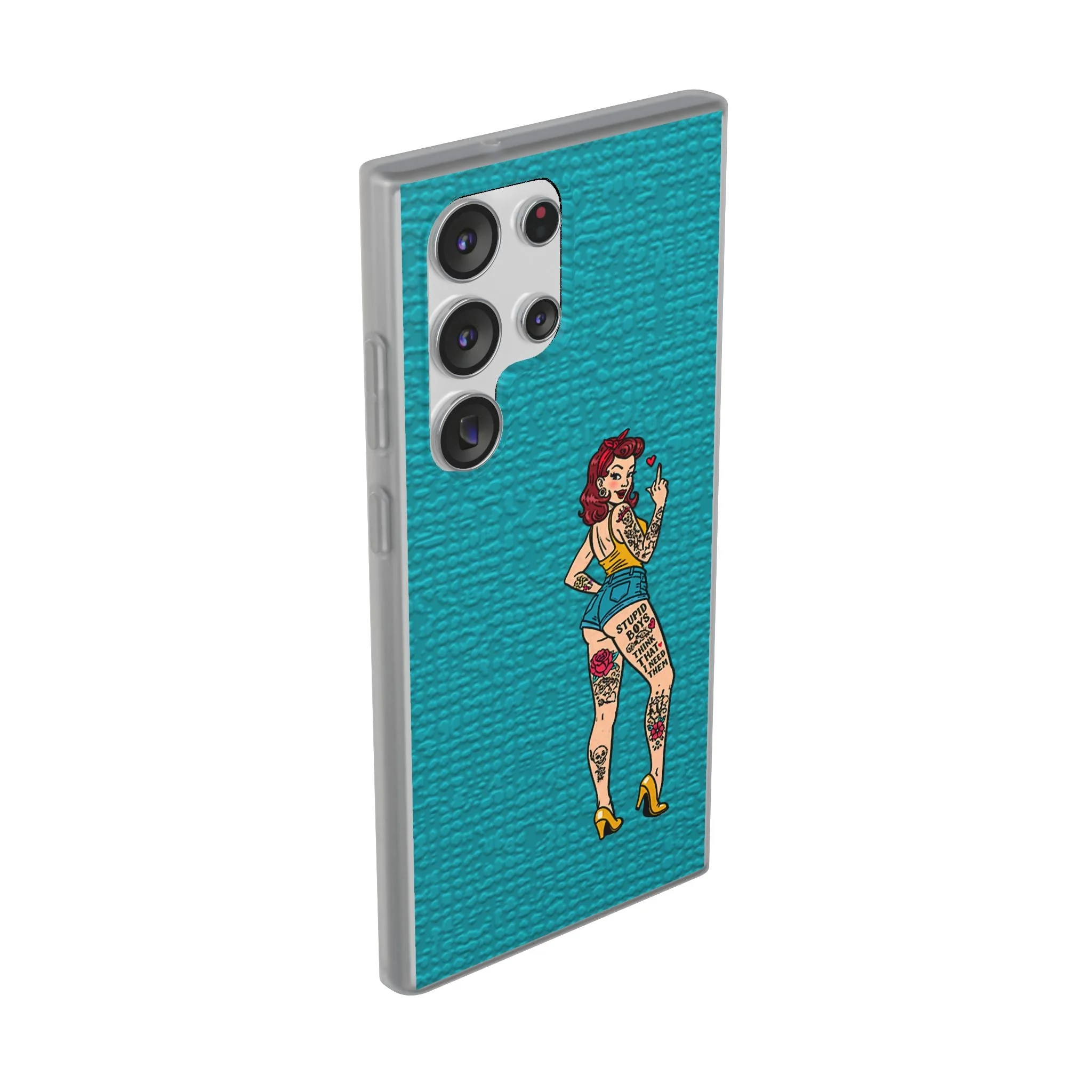 Sassy Pin-Up Stupid Boys Teal Flexi Phone Case - Image 113