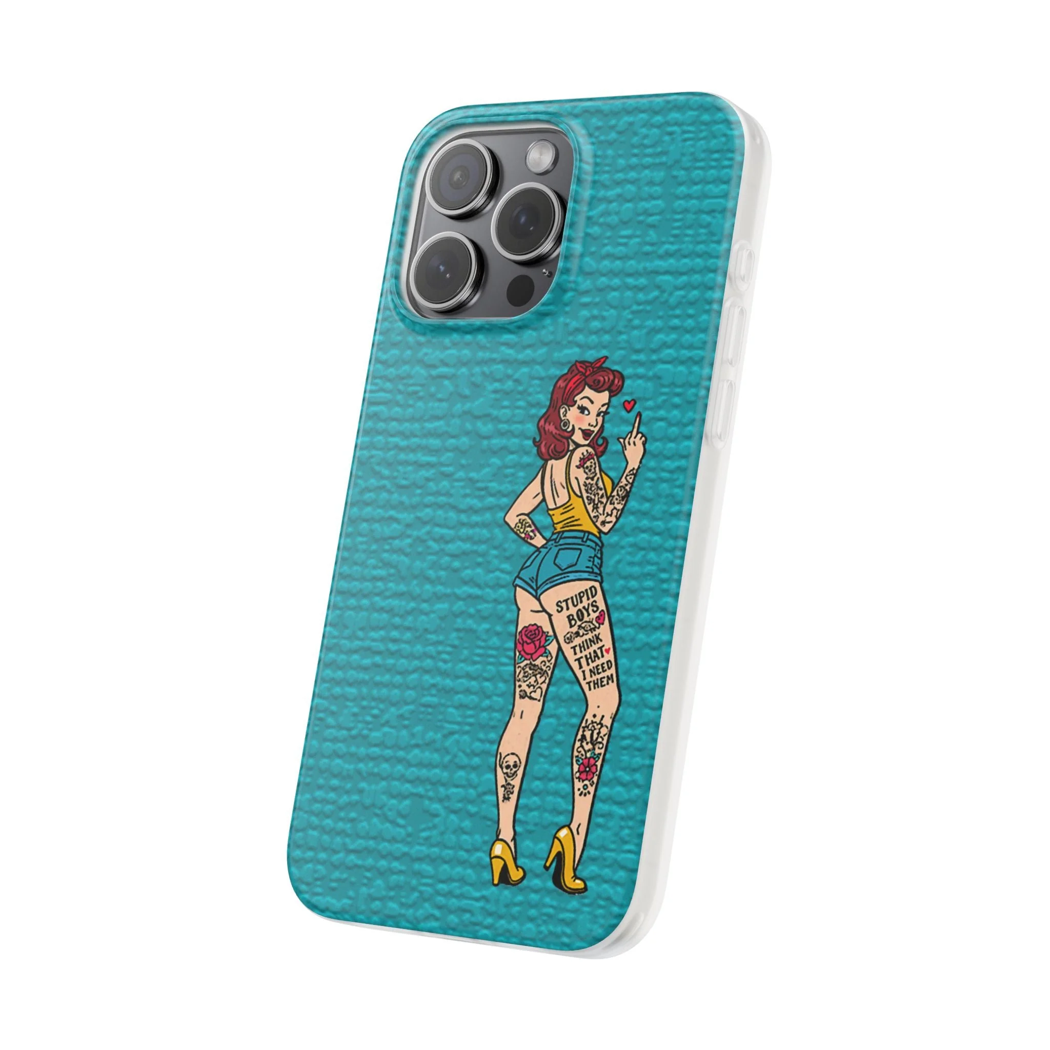 Sassy Pin-Up Stupid Boys Teal Flexi Phone Case - Image 124