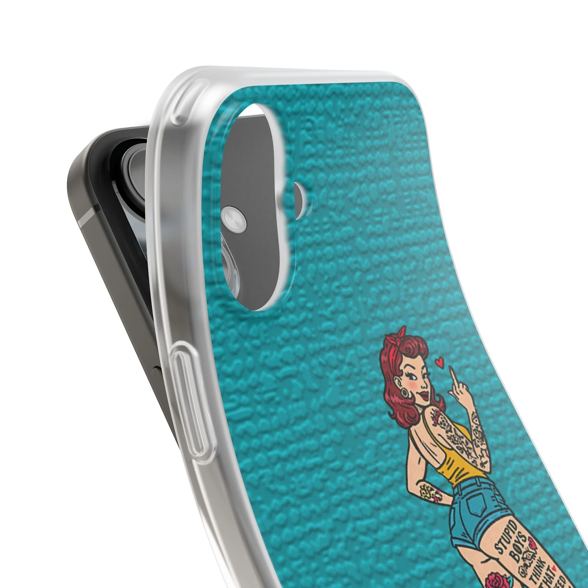 Sassy Pin-Up Stupid Boys Teal Flexi Phone Case - Image 134