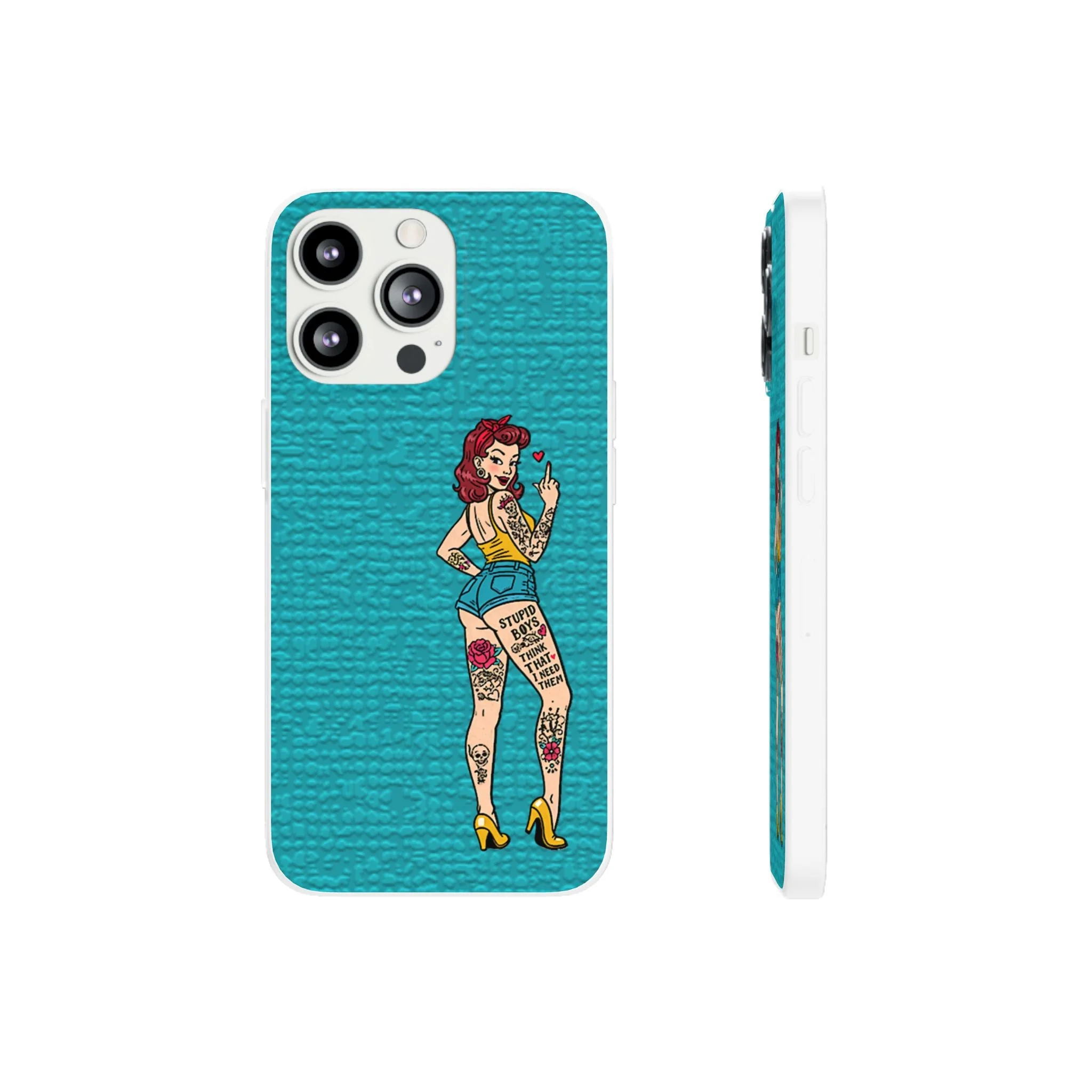 Sassy Pin-Up Stupid Boys Teal Flexi Phone Case - Image 18