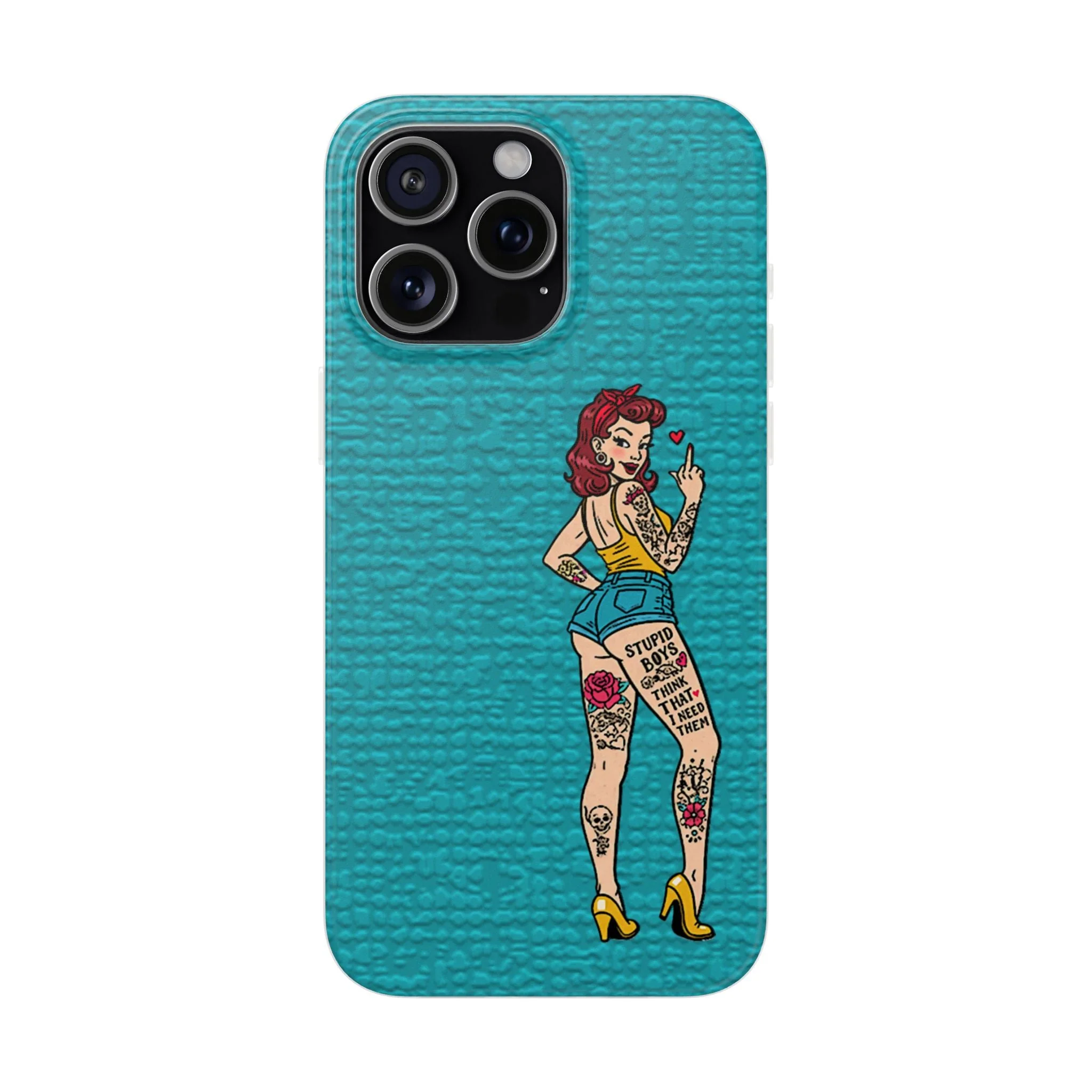 Sassy Pin-Up Stupid Boys Teal Flexi Phone Case - Image 36