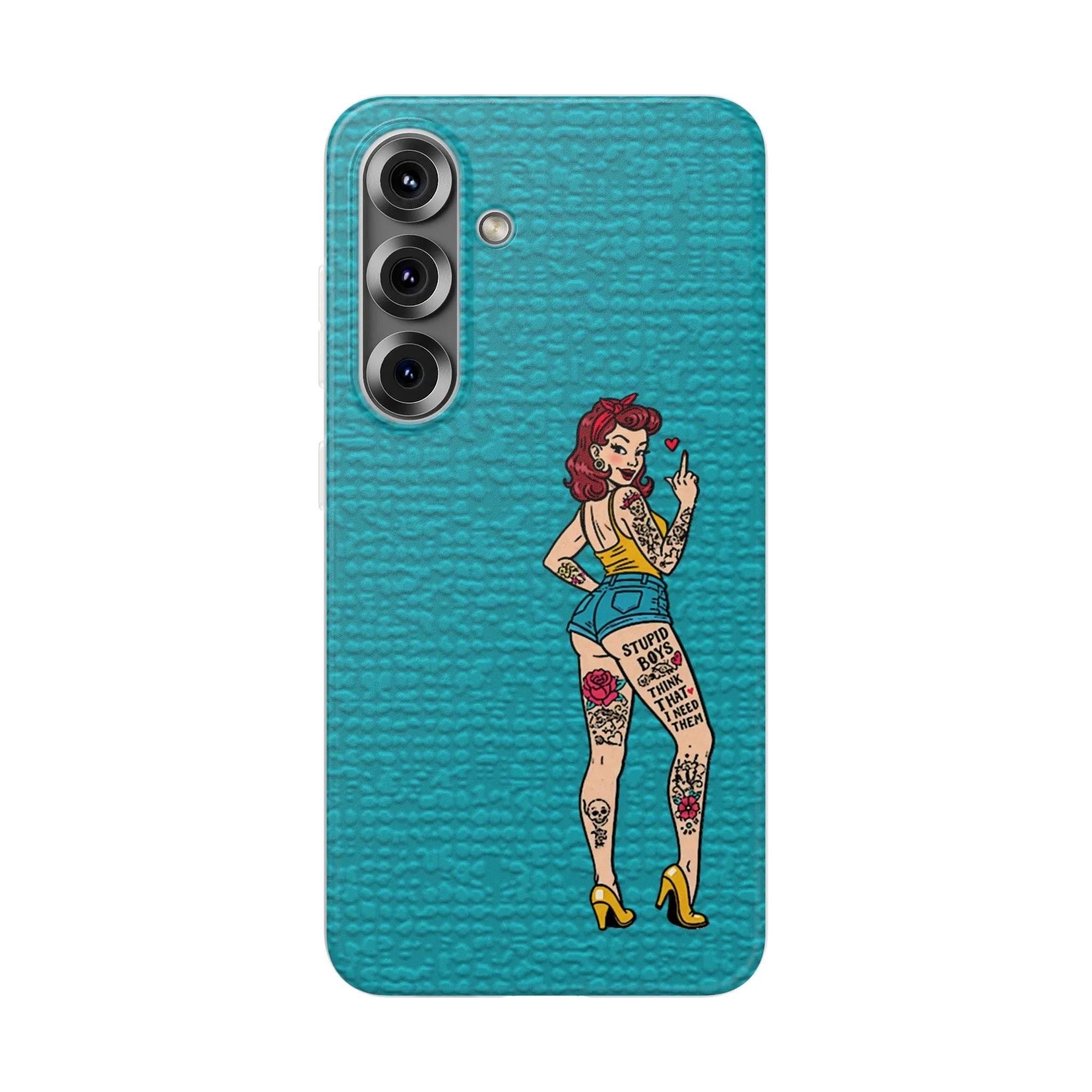 Sassy Pin-Up Stupid Boys Teal Flexi Phone Case - Image 41