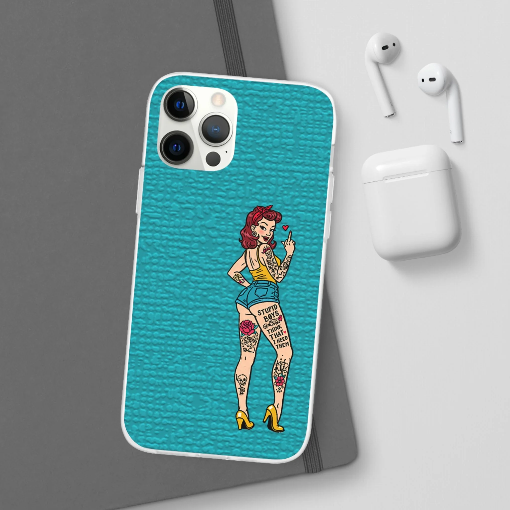 Sassy Pin-Up Stupid Boys Teal Flexi Phone Case - Image 71