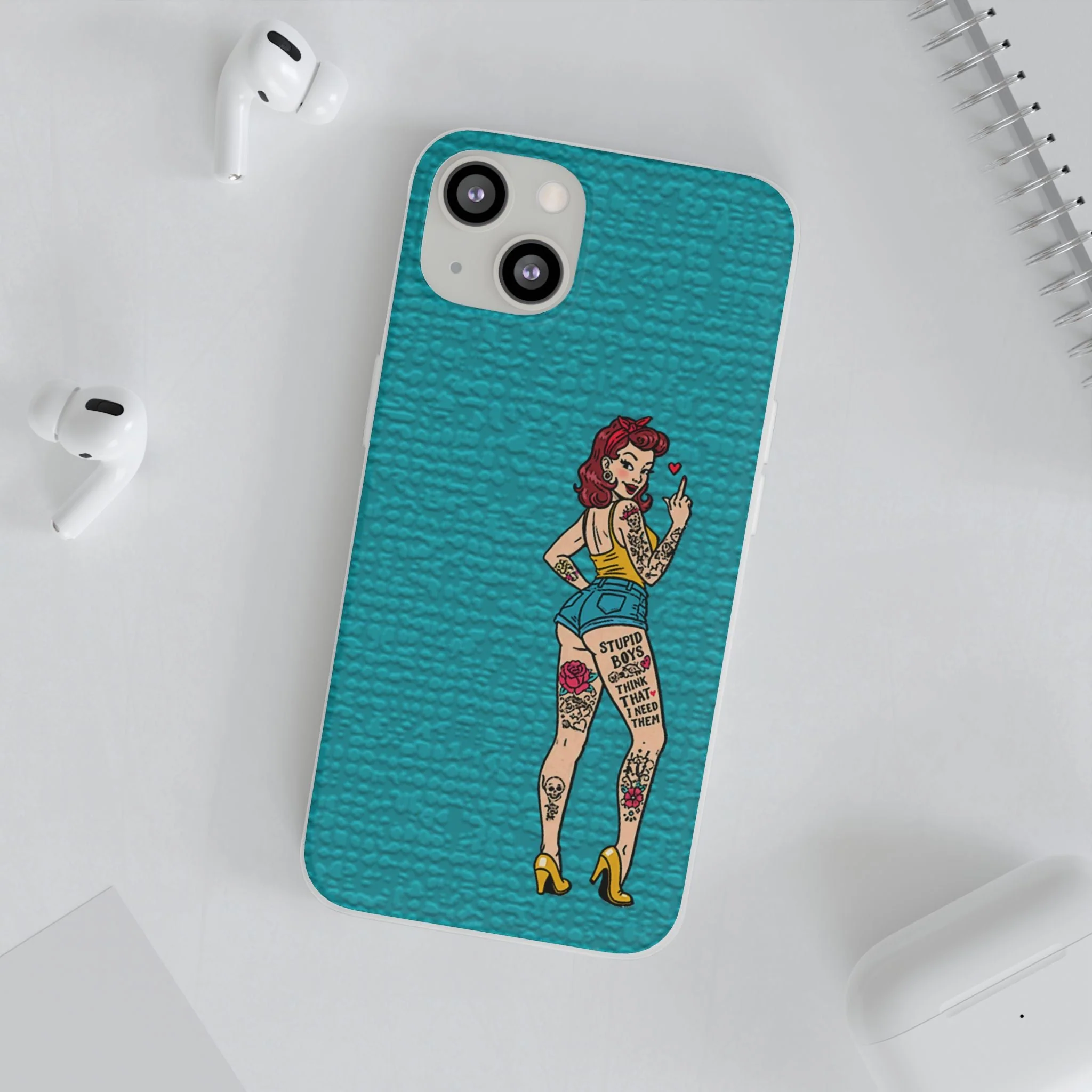 Sassy Pin-Up Stupid Boys Teal Flexi Phone Case - Image 75