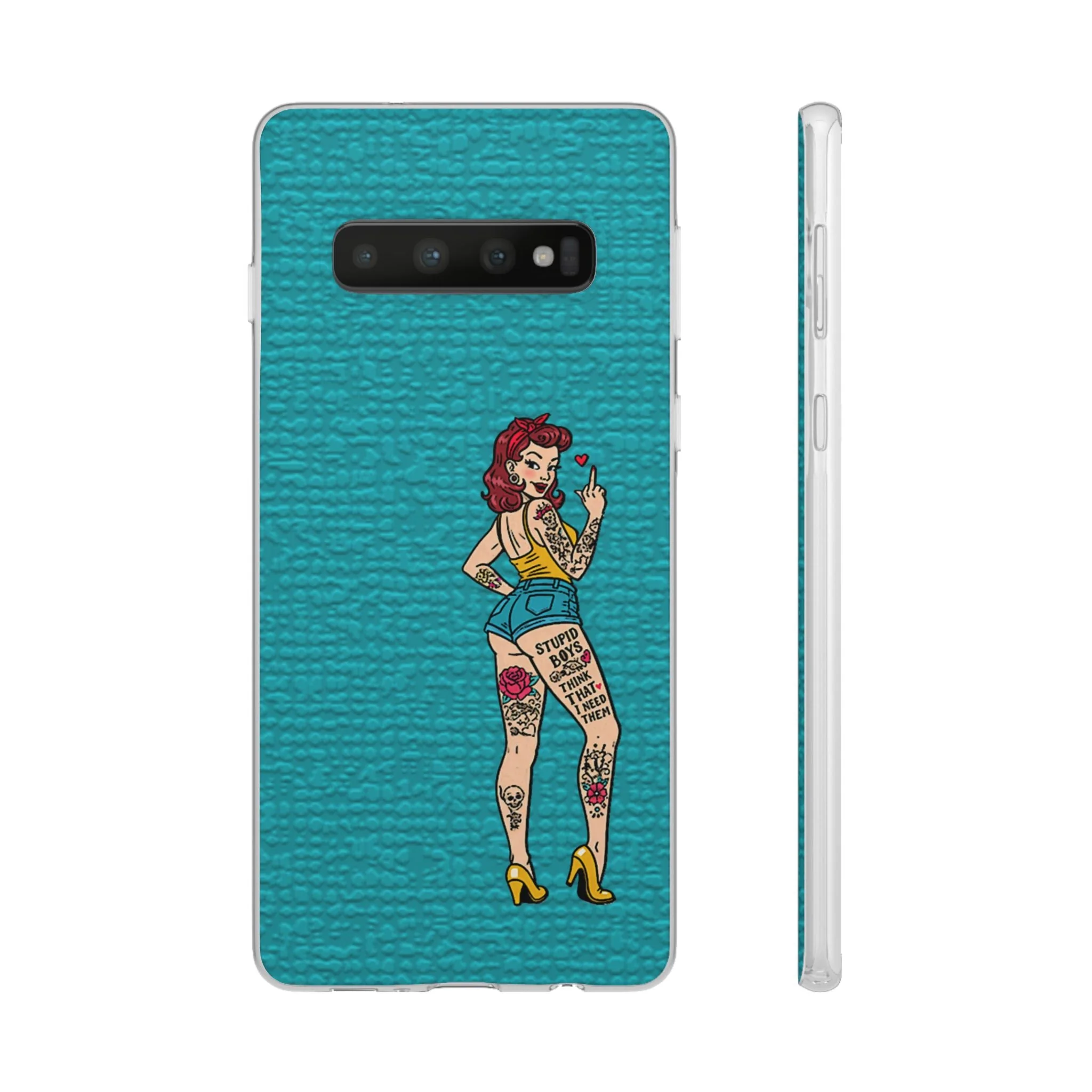 Sassy Pin-Up Stupid Boys Teal Flexi Phone Case - Image 8