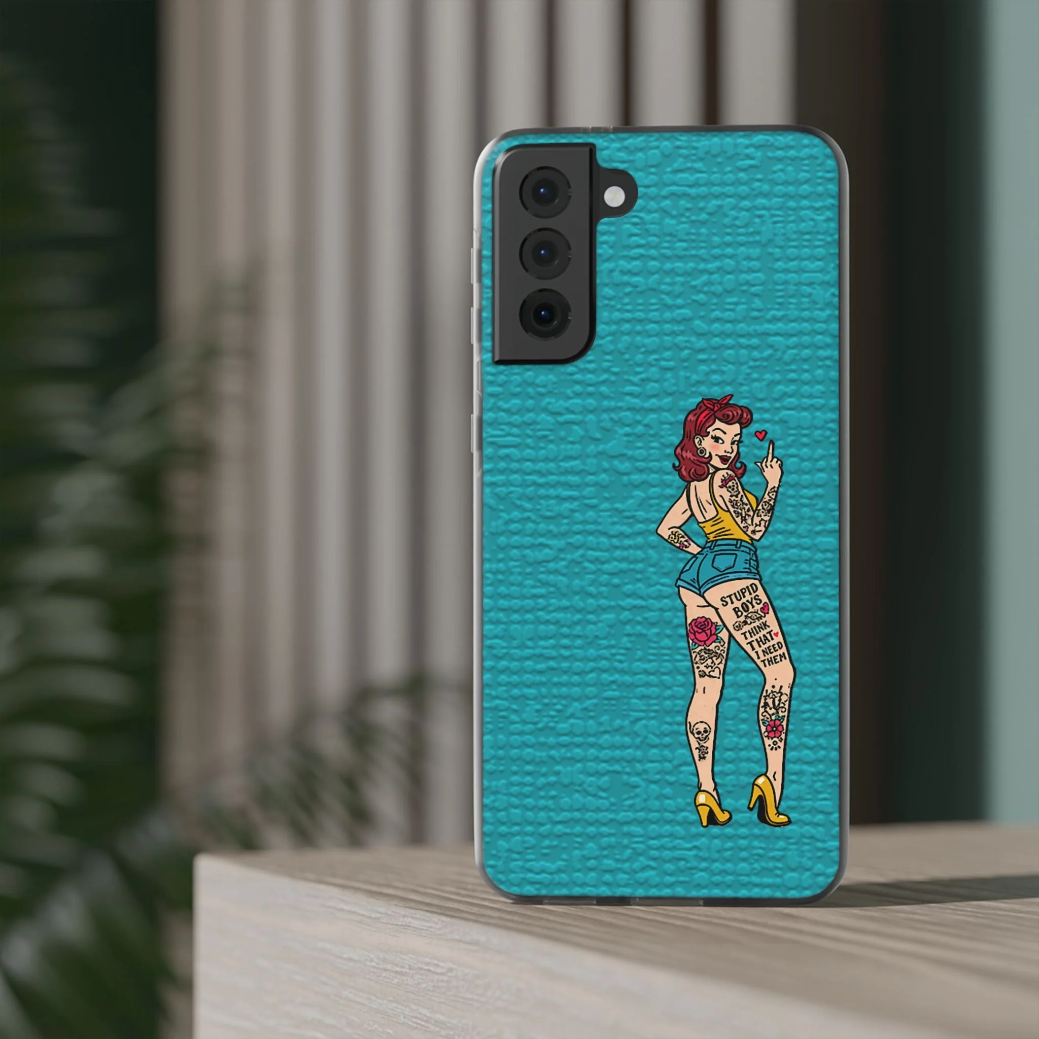 Sassy Pin-Up Stupid Boys Teal Flexi Phone Case - Image 85