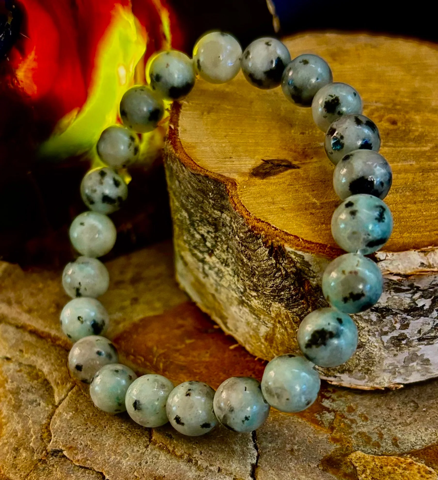 Sesame Kiwi Jasper Bracelet – 8mm Beads, Medium Wrists - Image 6