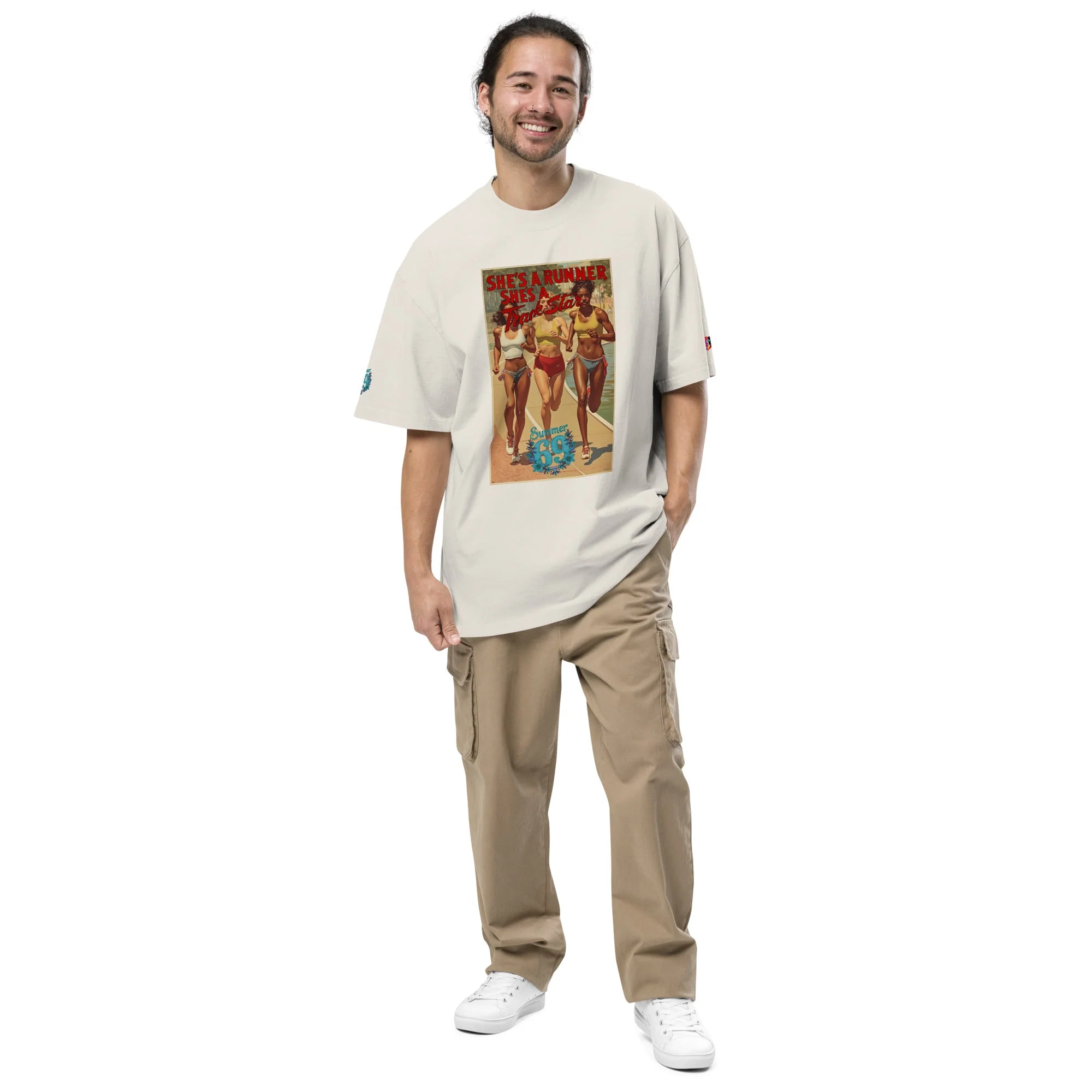 She's a Runner, She's a TrackStar Oversized Faded T-shirt - Image 13