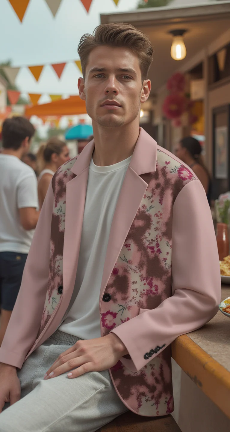 Shibori Floral Men's Casual Cotton Blazer - Image 11