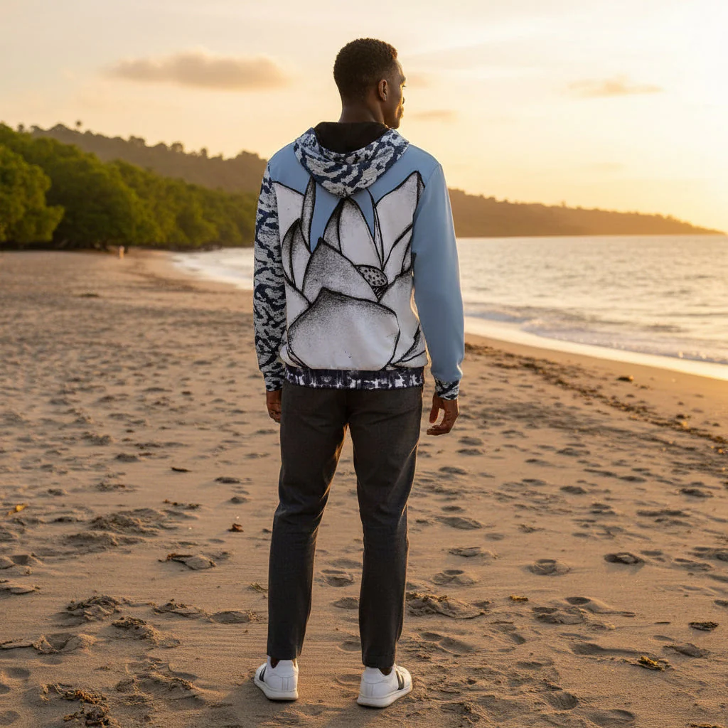 Shibori Hand Dye Print Cotton Unisex Hoodie - Image 2