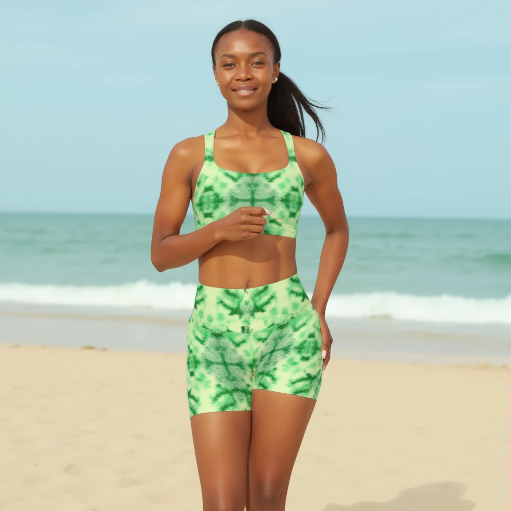 Shibori Lime Sherbert High Waisted Yoga Shorts - Image 2