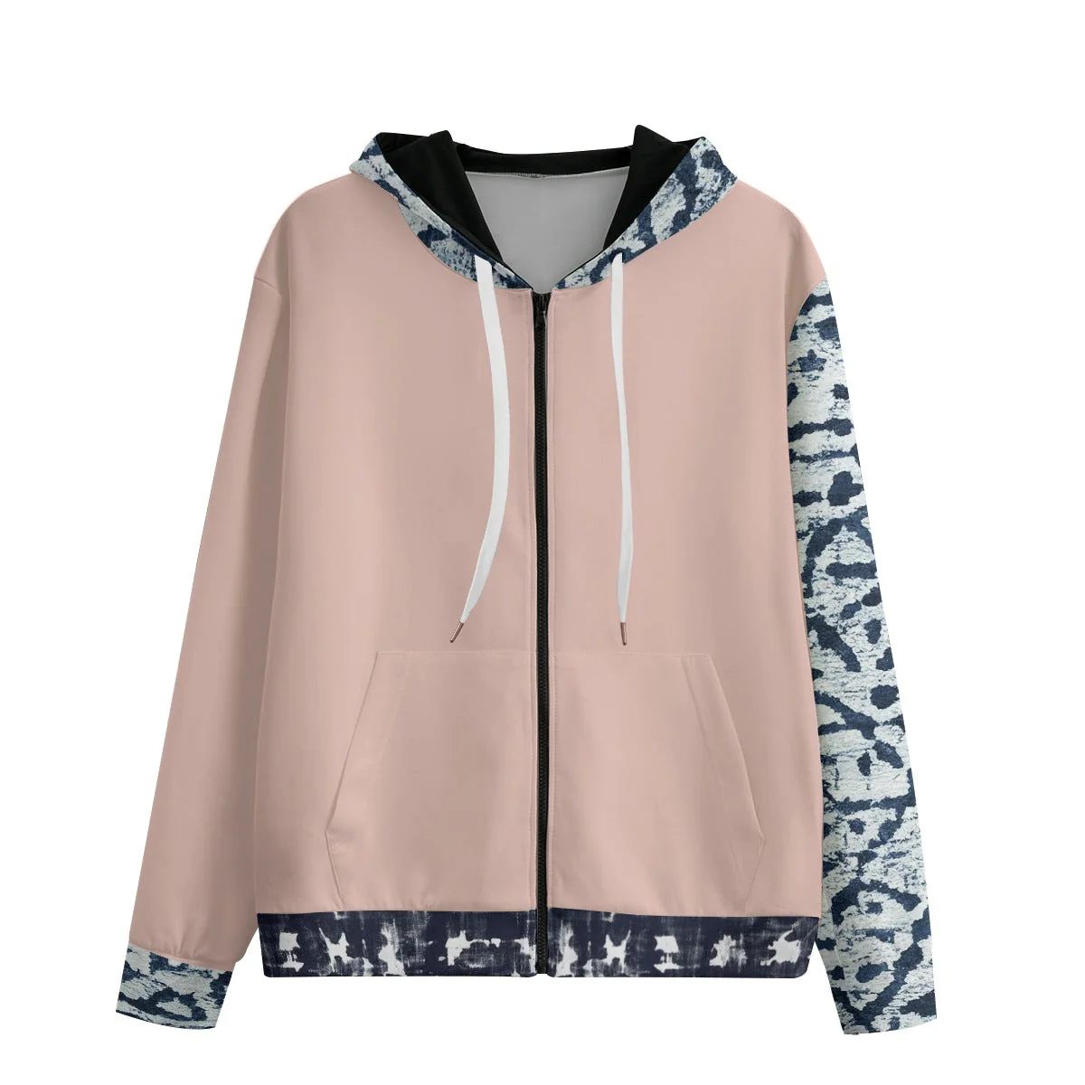 Shibori Rose Creme Hand Dye Print Cotton Unisex Hoodie - Image 3