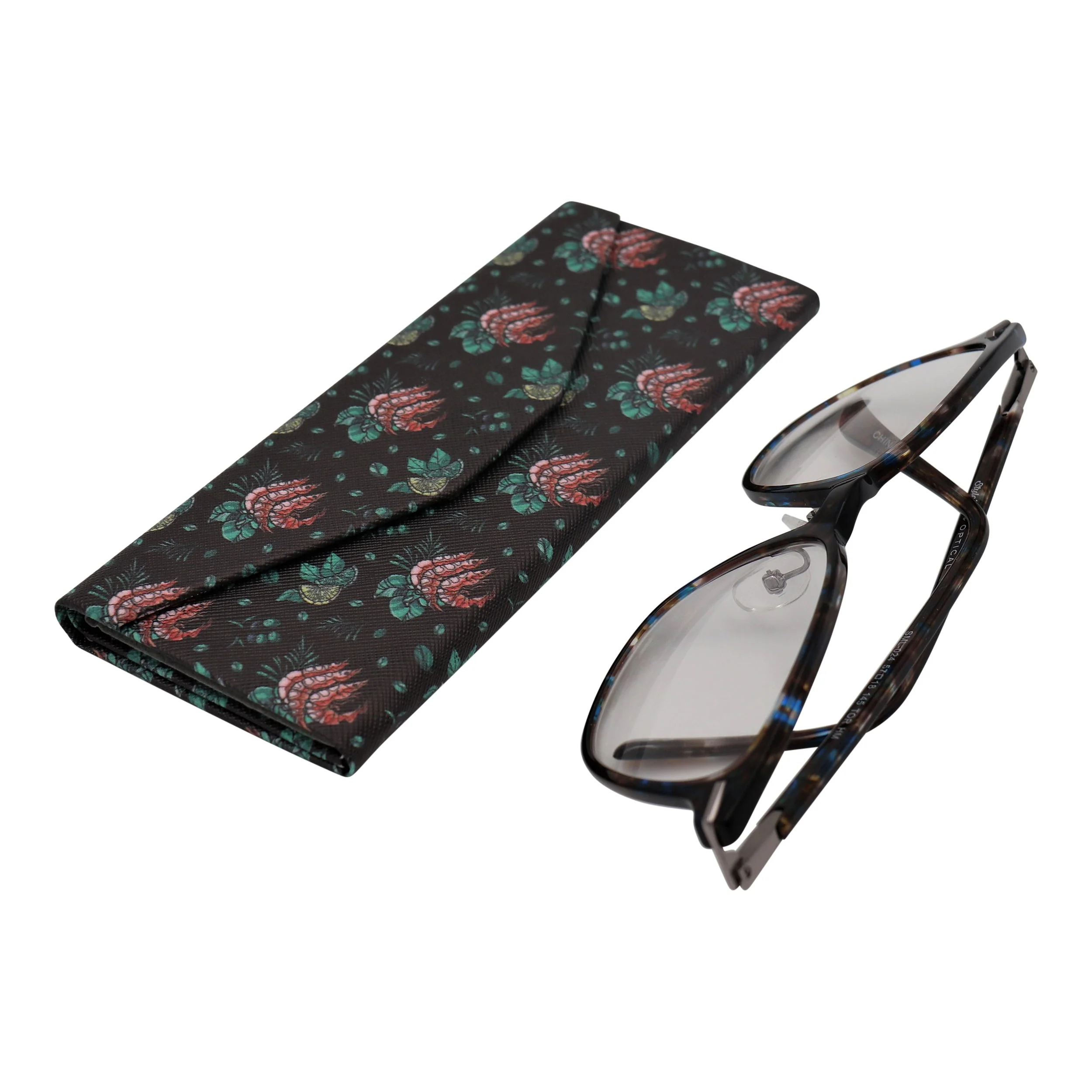 Shrimp Print Glasses Case - Vegan Leather Magic Folding Hardcase - Image 2