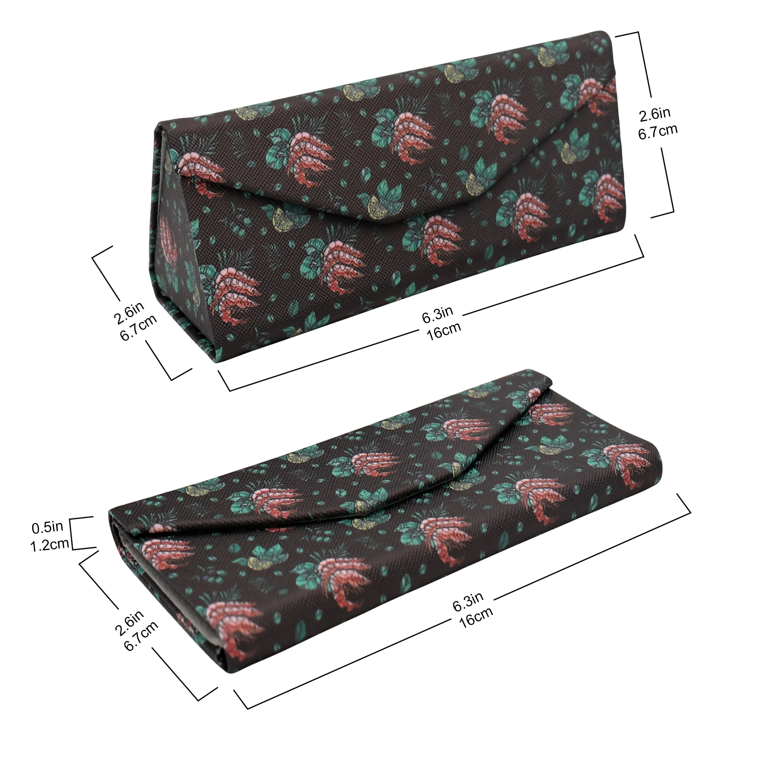 Shrimp Print Glasses Case - Vegan Leather Magic Folding Hardcase - Image 3