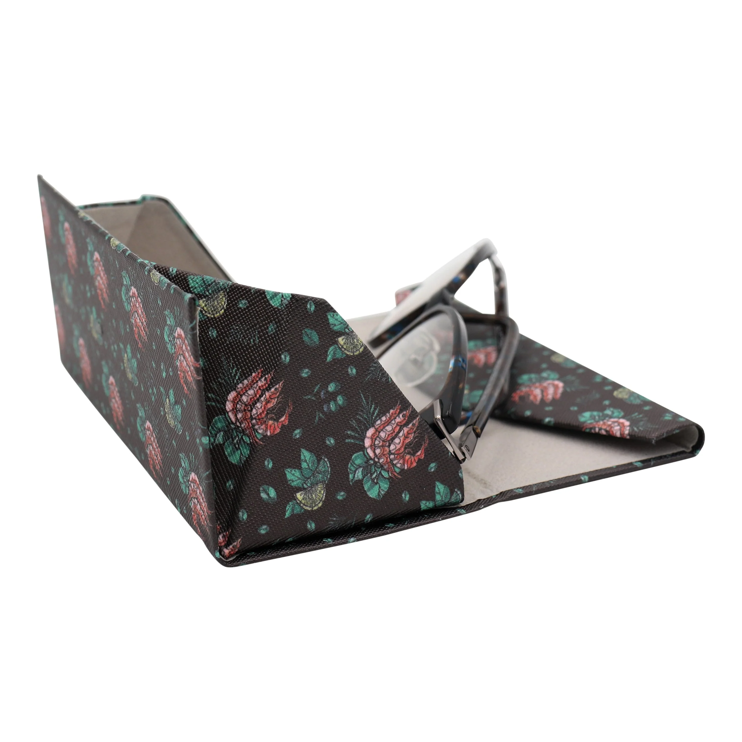Shrimp Print Glasses Case - Vegan Leather Magic Folding Hardcase - Image 5