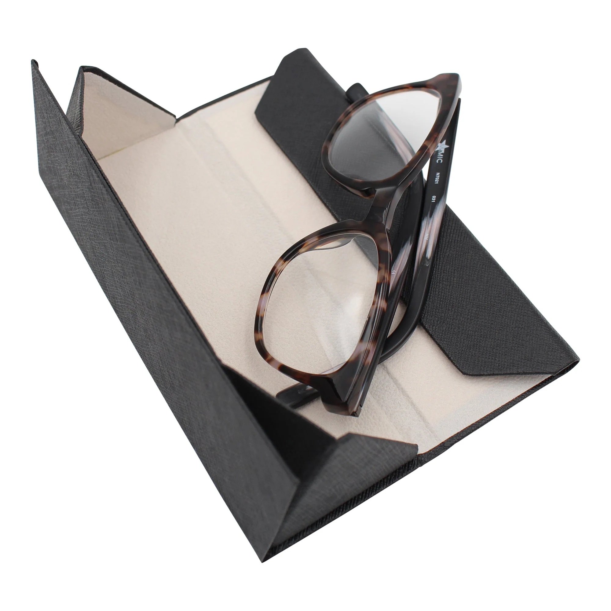 Small Black Solid Color Glasses Case - Vegan Leather Magic Folding Hardcase - Image 5
