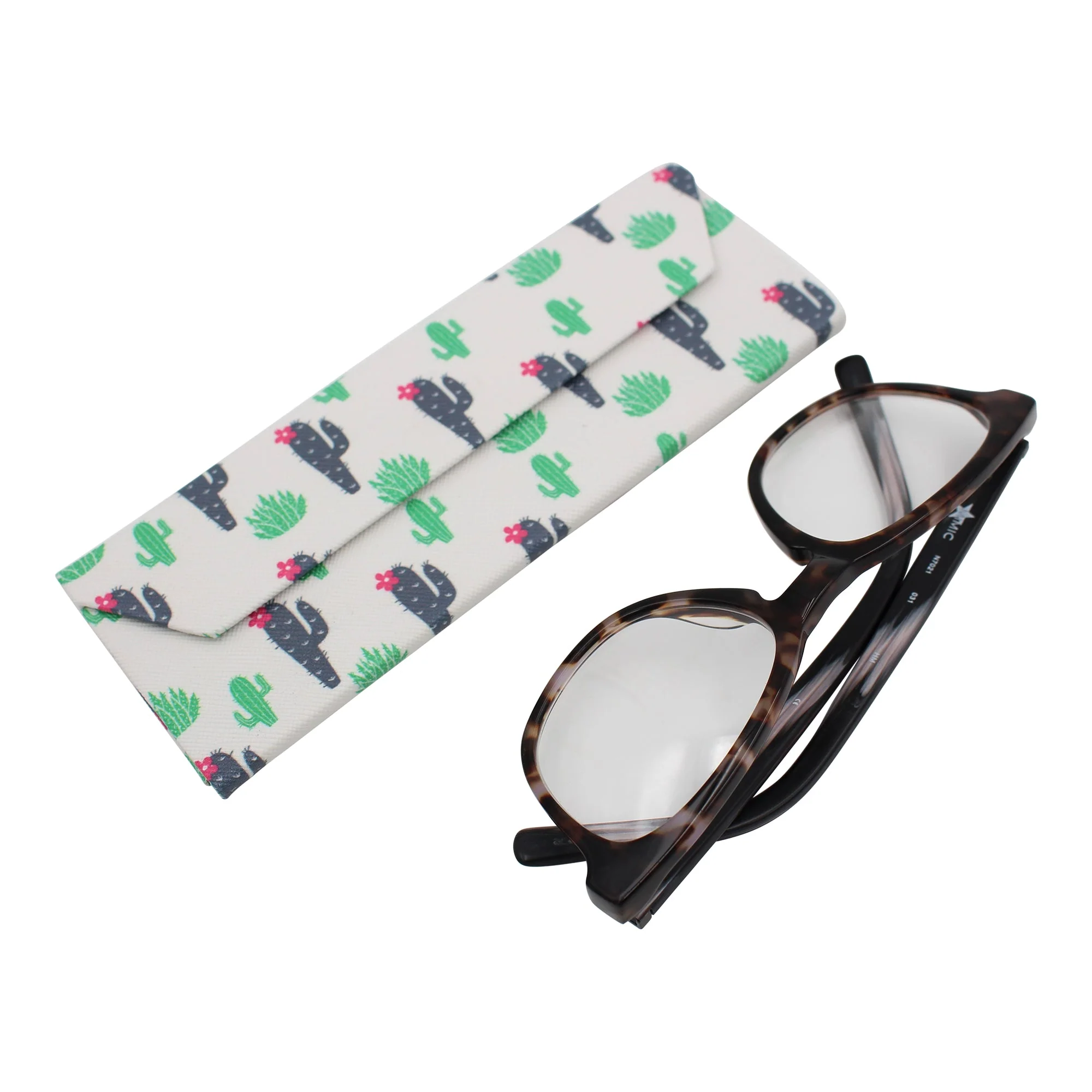 Small Cactus Print Print Glasses Case - Vegan Leather Magic Folding Hardcase - Image 3