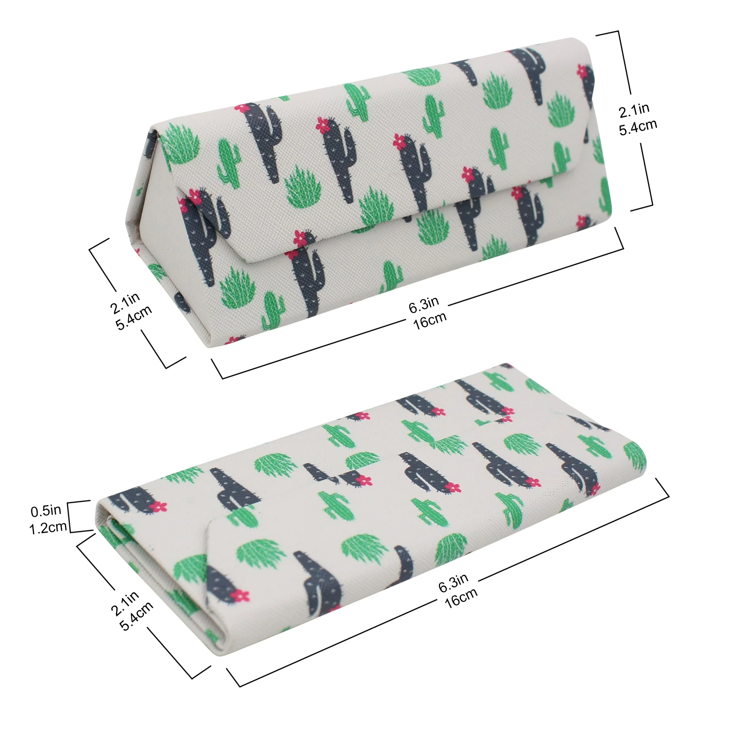 Small Cactus Print Print Glasses Case - Vegan Leather Magic Folding Hardcase - Image 4