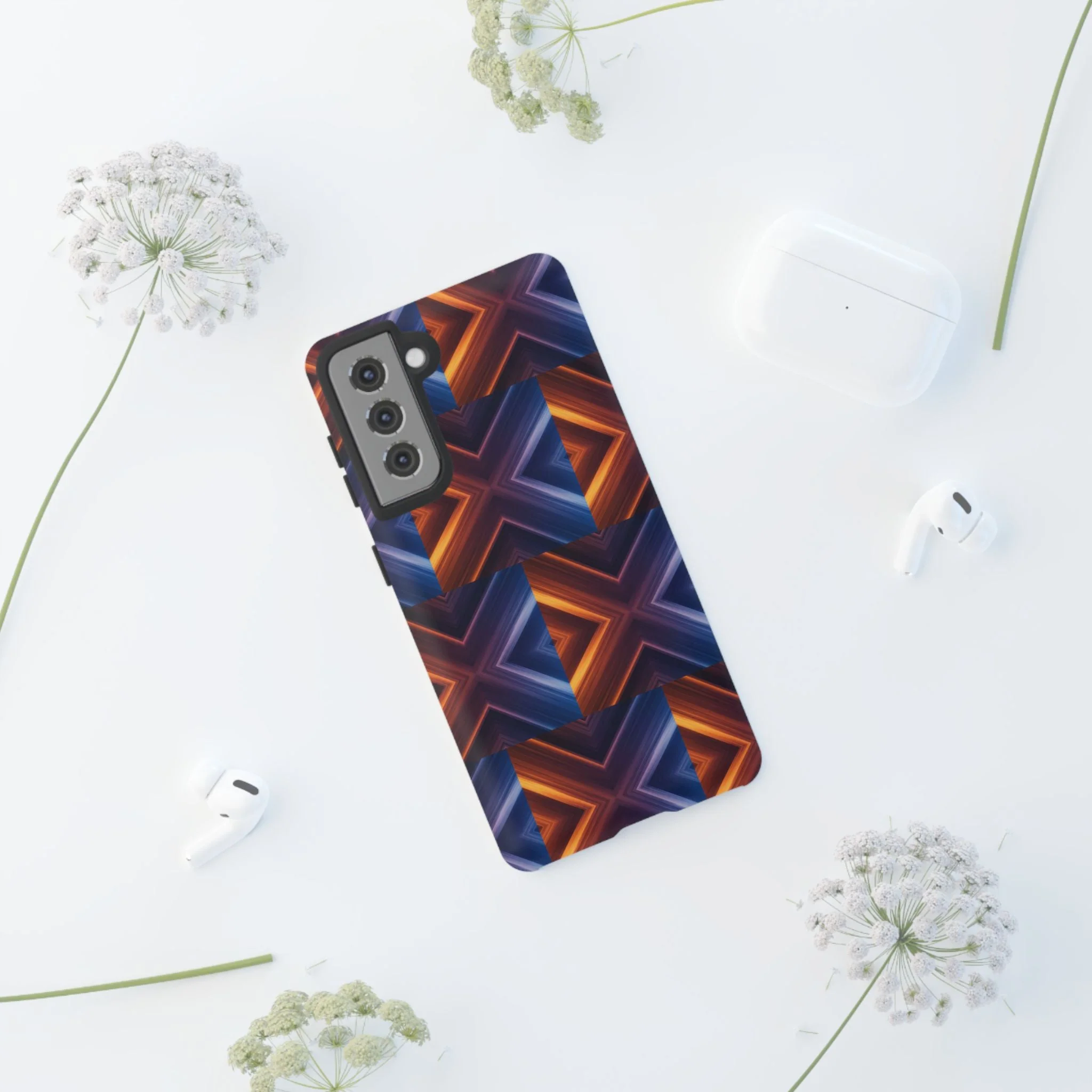 Stylish Tough Phone Case With Blue & Orange Abstract Design - Image 56