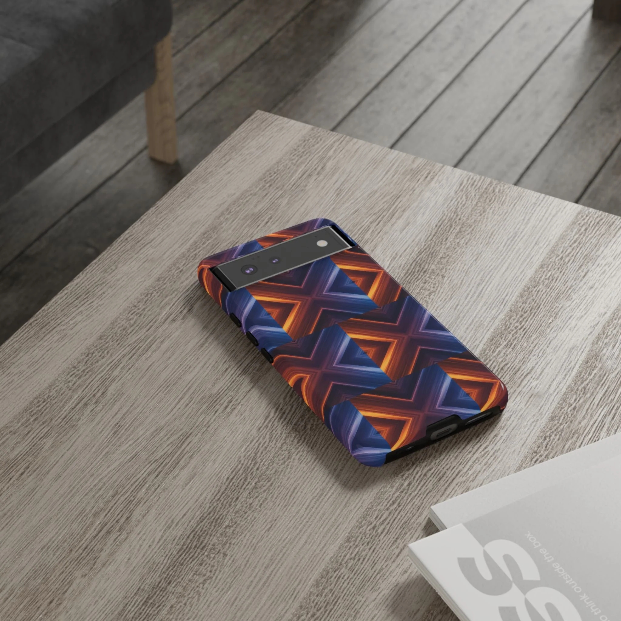 Stylish Tough Phone Case With Blue & Orange Abstract Design - Image 57