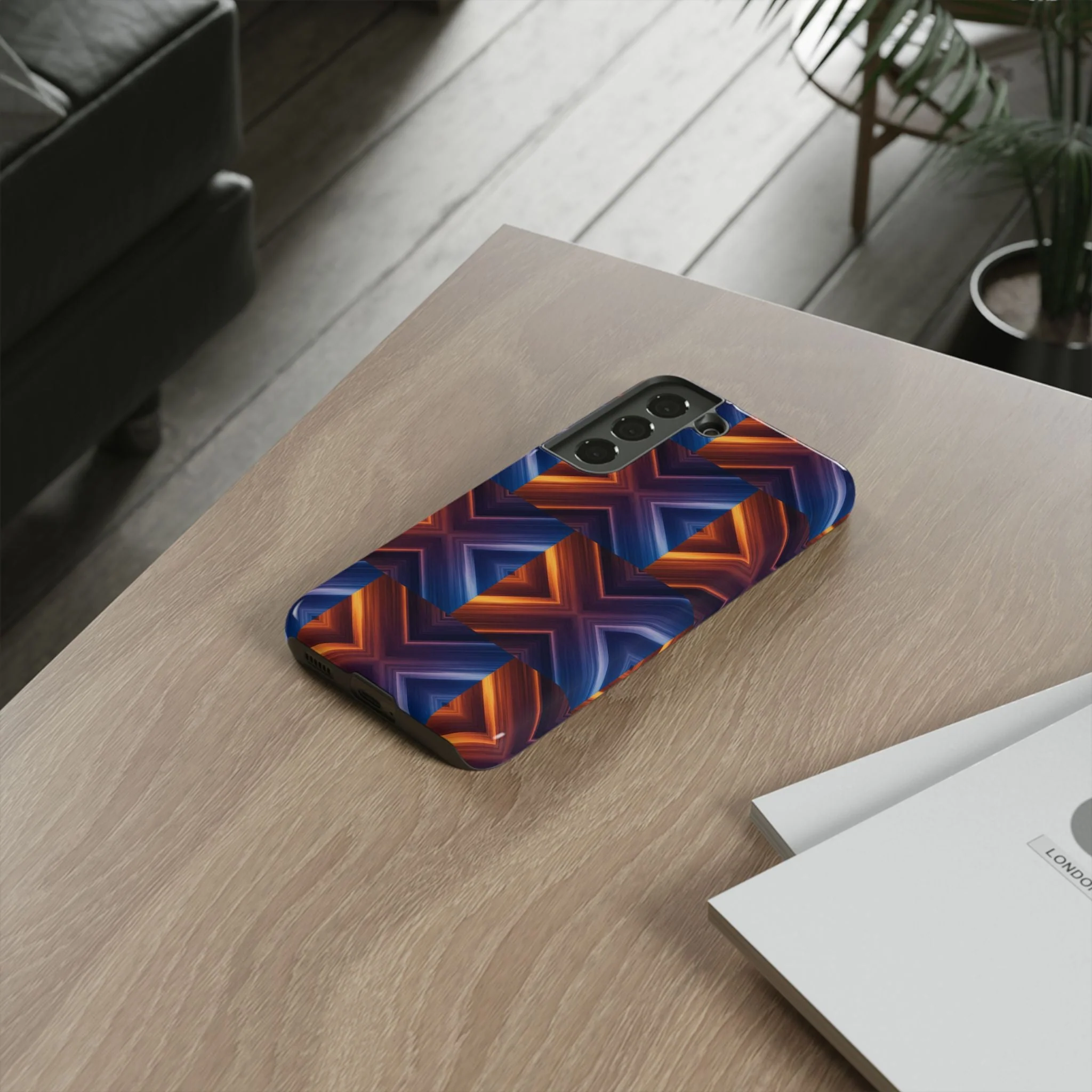 Stylish Tough Phone Case With Blue & Orange Abstract Design - Image 59
