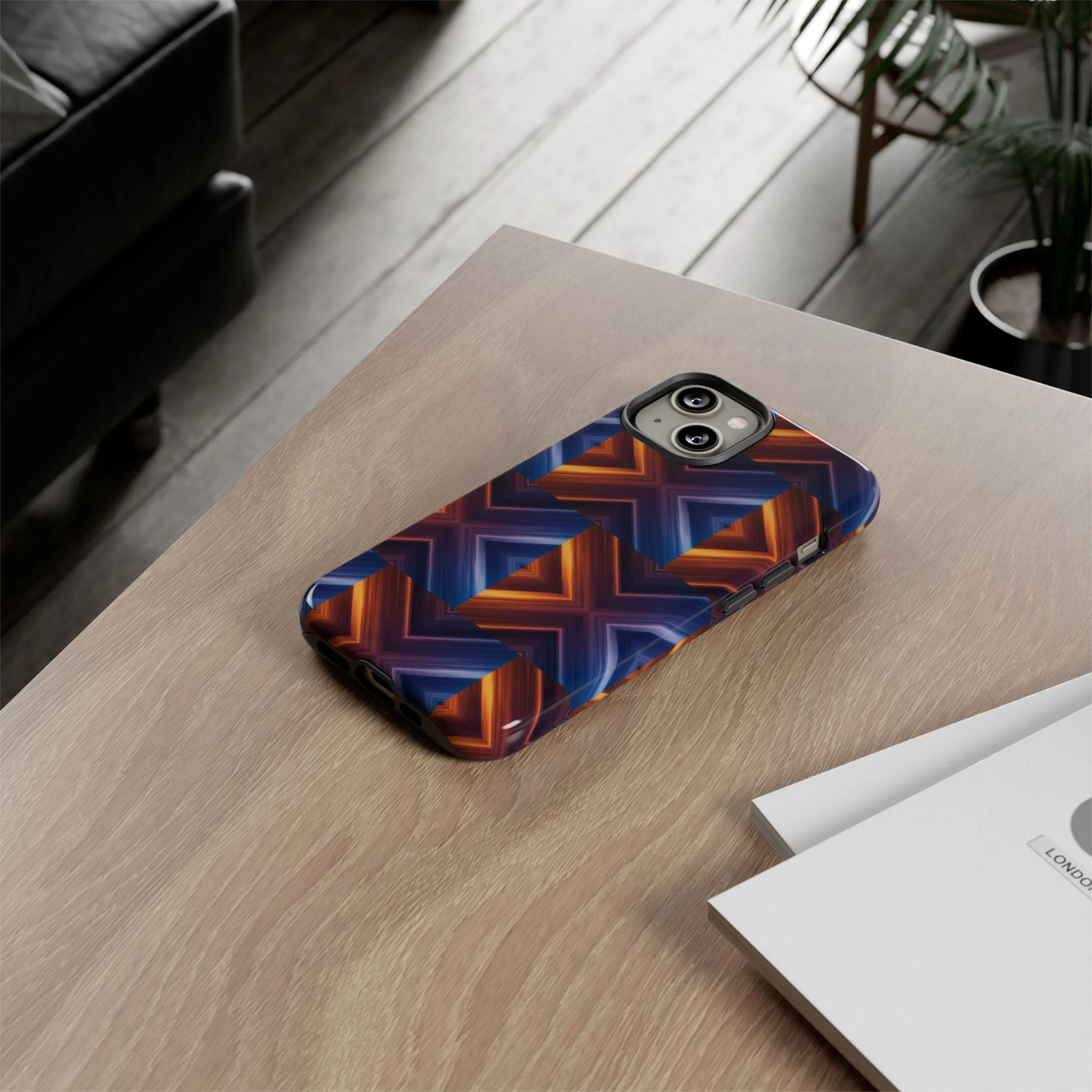 Stylish Tough Phone Case With Blue & Orange Abstract Design - Image 63
